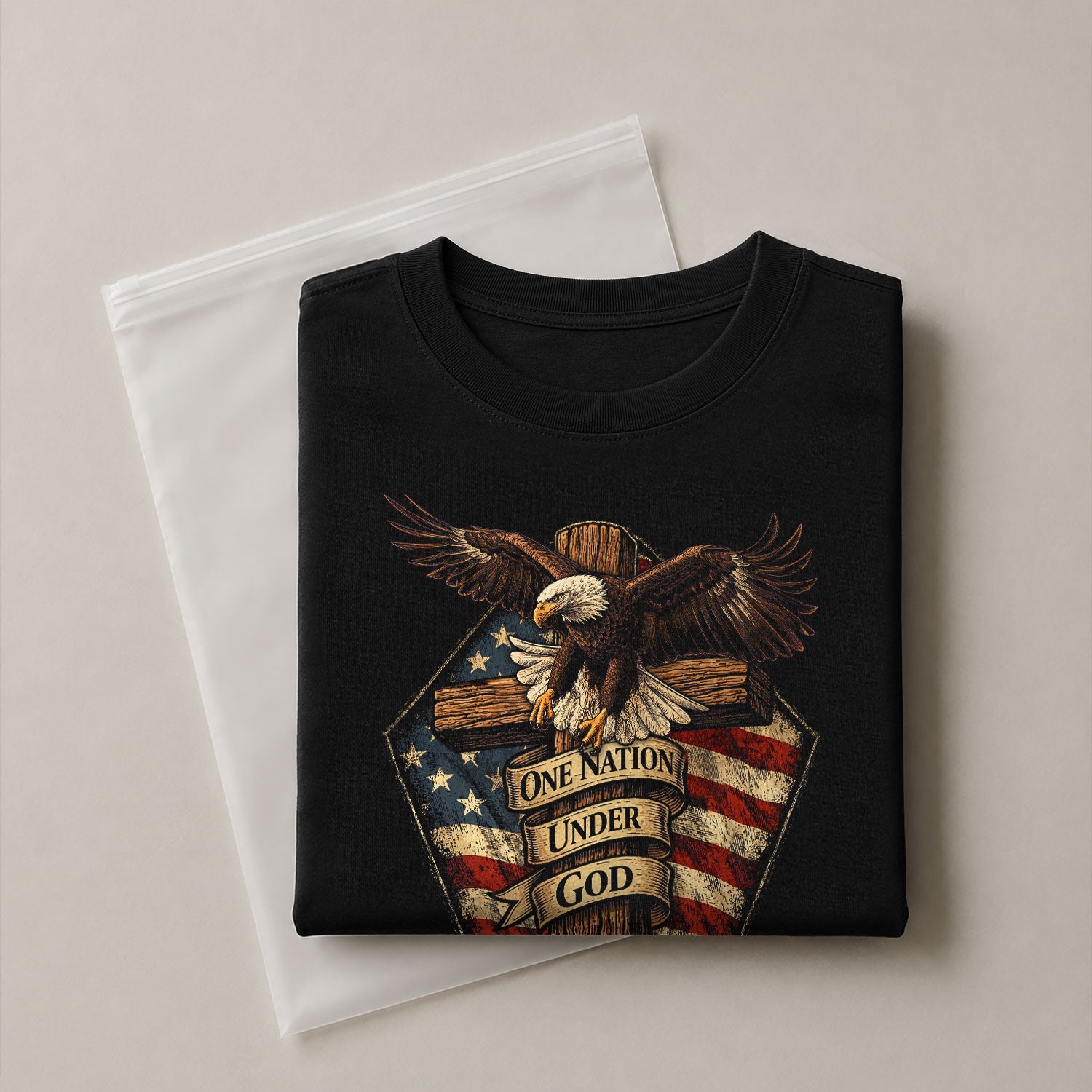 American Faith 250 Years of Blessings T-Shirt - One Nation Under God Eagle & Cross Design - Rust Field Wear