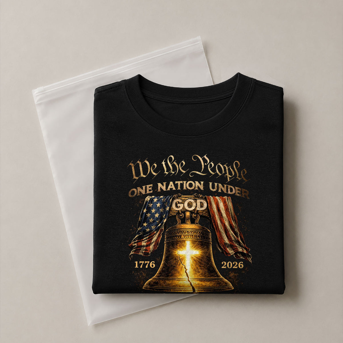 One Nation Under God 250 Years of Blessings Shirt - Patriotic Cross & Liberty Bell Graphic Tee - Rust Field Wear