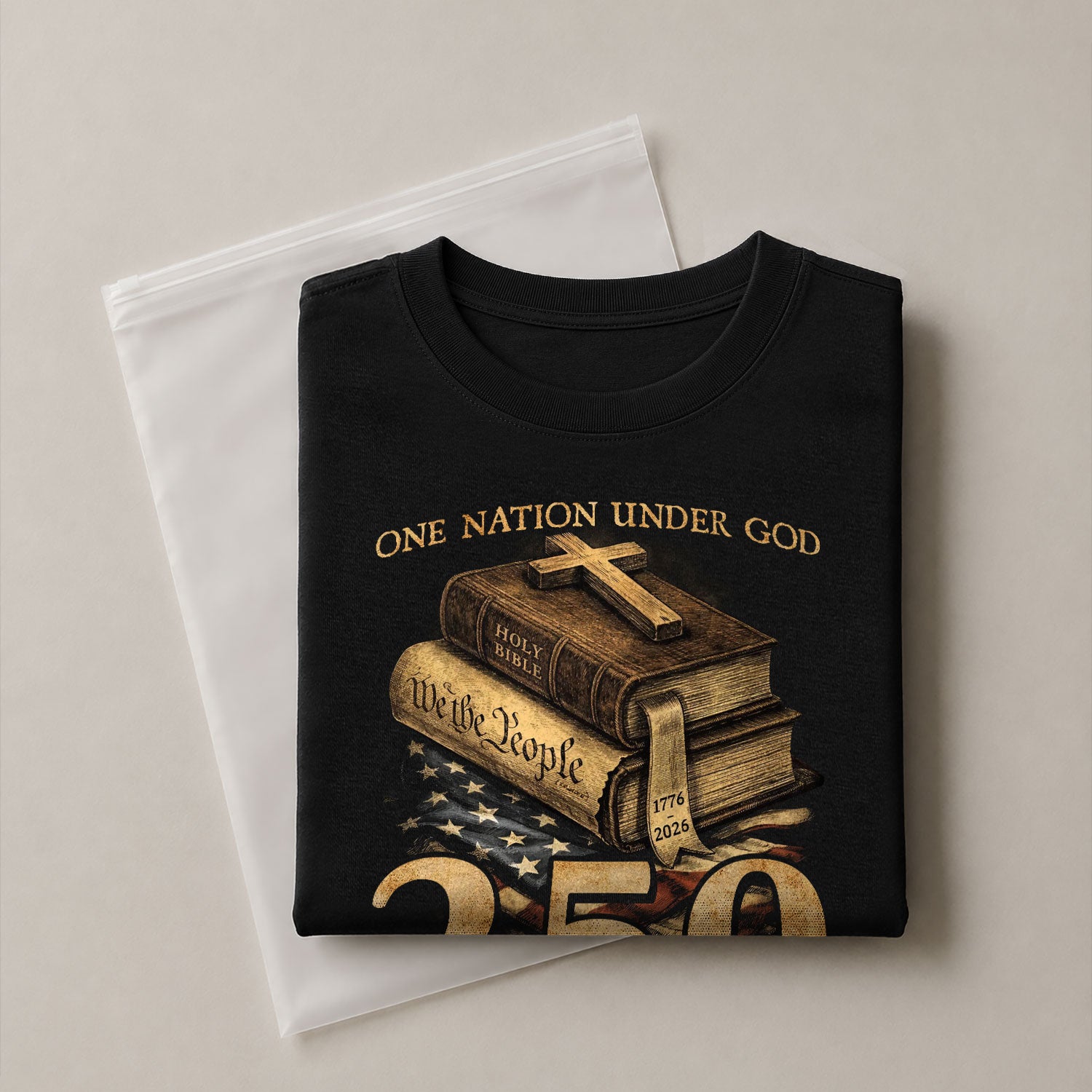 250 Years of Blessings T-Shirt - Religious Patriotic One Nation Under God Liberty Bell & US Flag Tee - Rust Field Wear