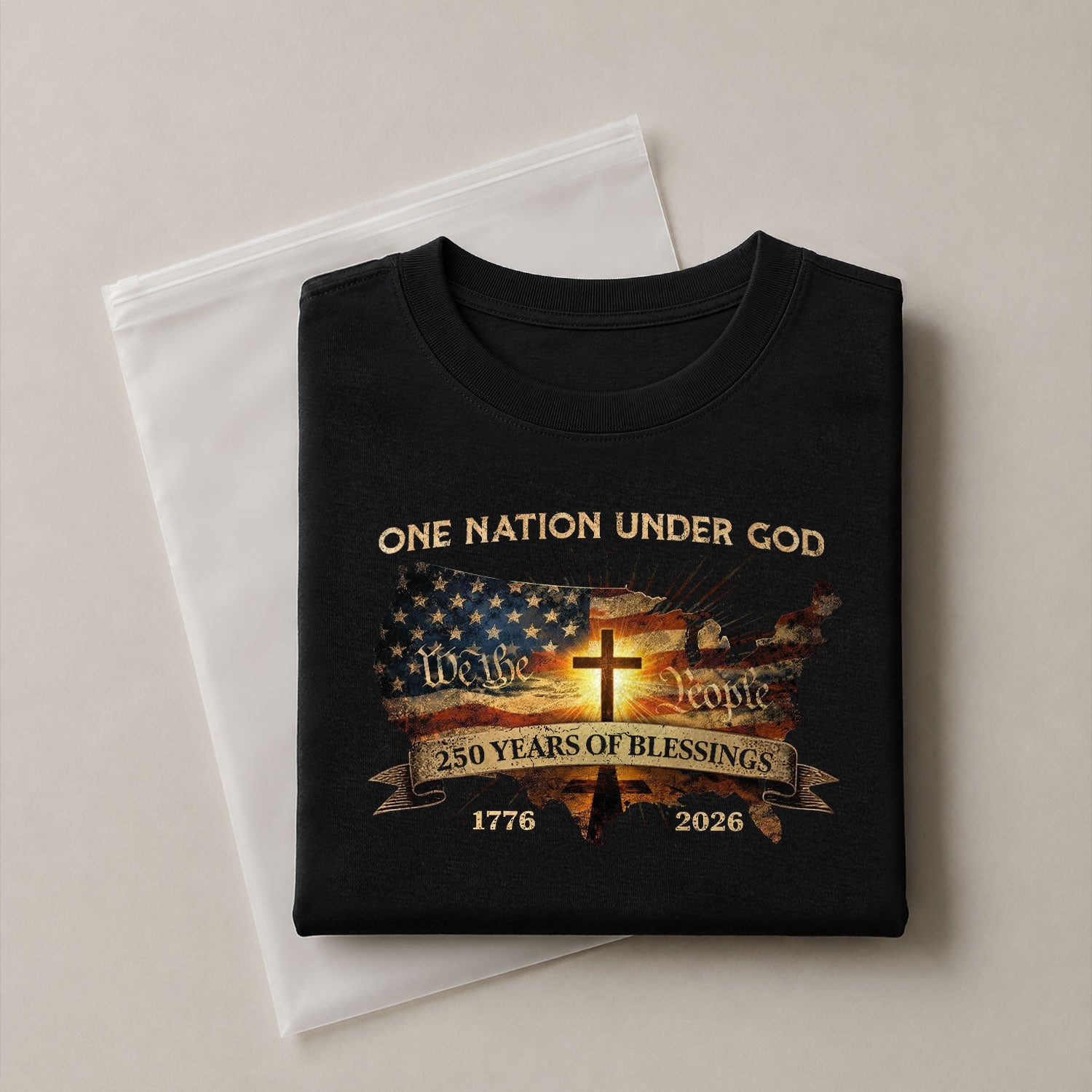 Christian Patriot 250 Years of Blessings T-Shirt - Holy Bible, "We the People" & US Flag Design - Rust Field Wear