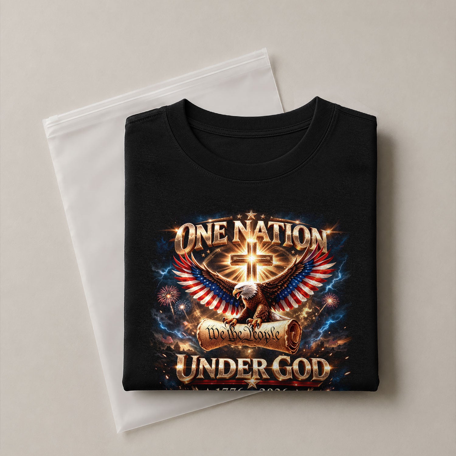 America 250th Anniversary 1776-2026 T-Shirt – We The People Eagle Cross & Constitution One Nation Under God Bootleg Shirt - Rust Field Wear