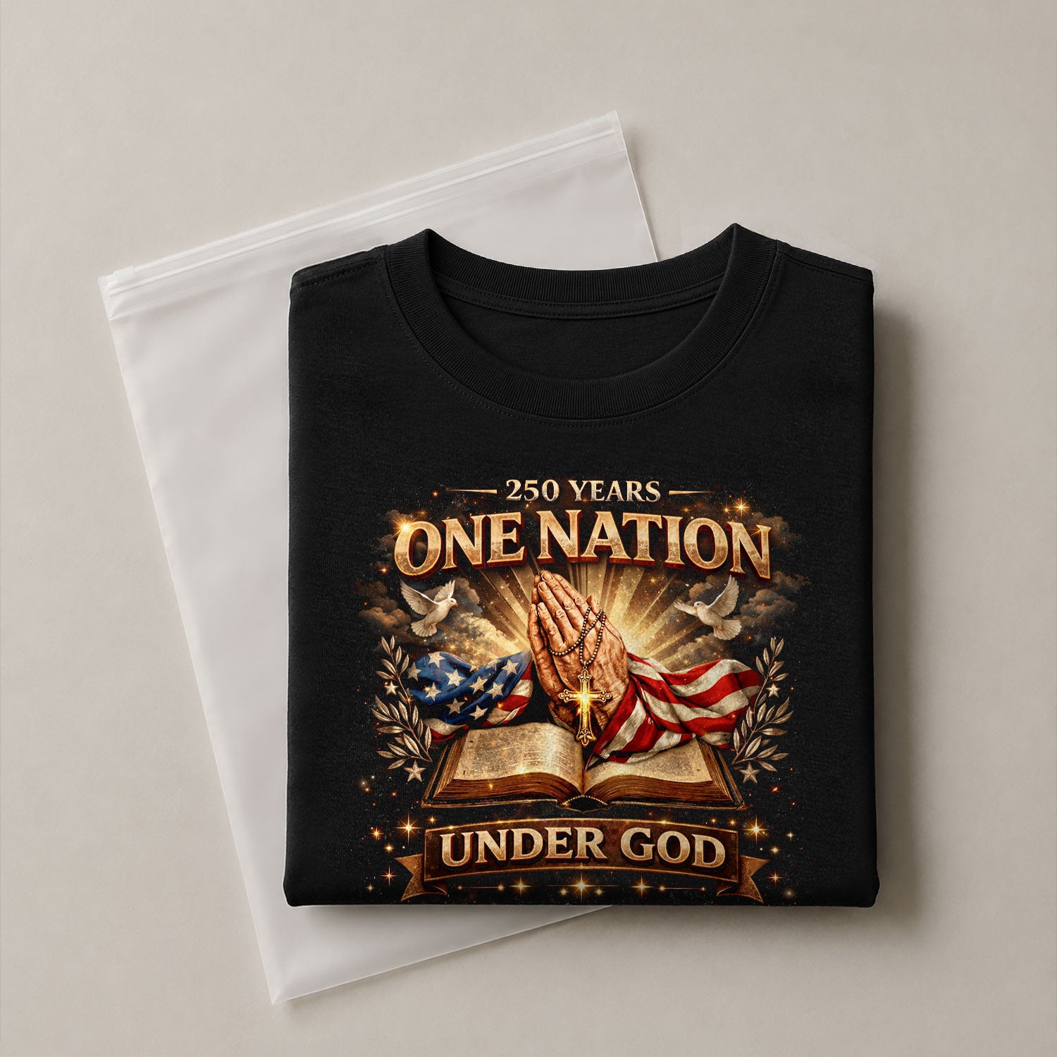 One Nation Under God 250th Birthday of America 1776-2026 T-Shirt – Faith Freedom Legacy Praying Hands Patriotic Merchandise - Rust Field Wear