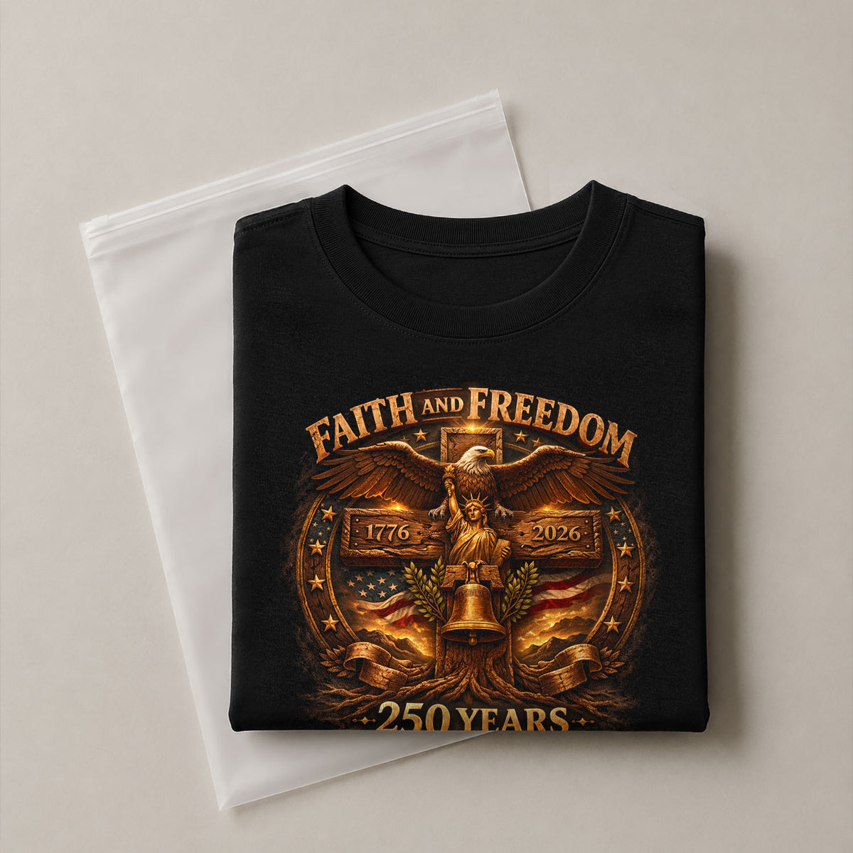 America 250th Anniversary T-Shirt 1776-2026 – Eagle, Cross & Liberty Bell Christian Tee - Rust Field Wear