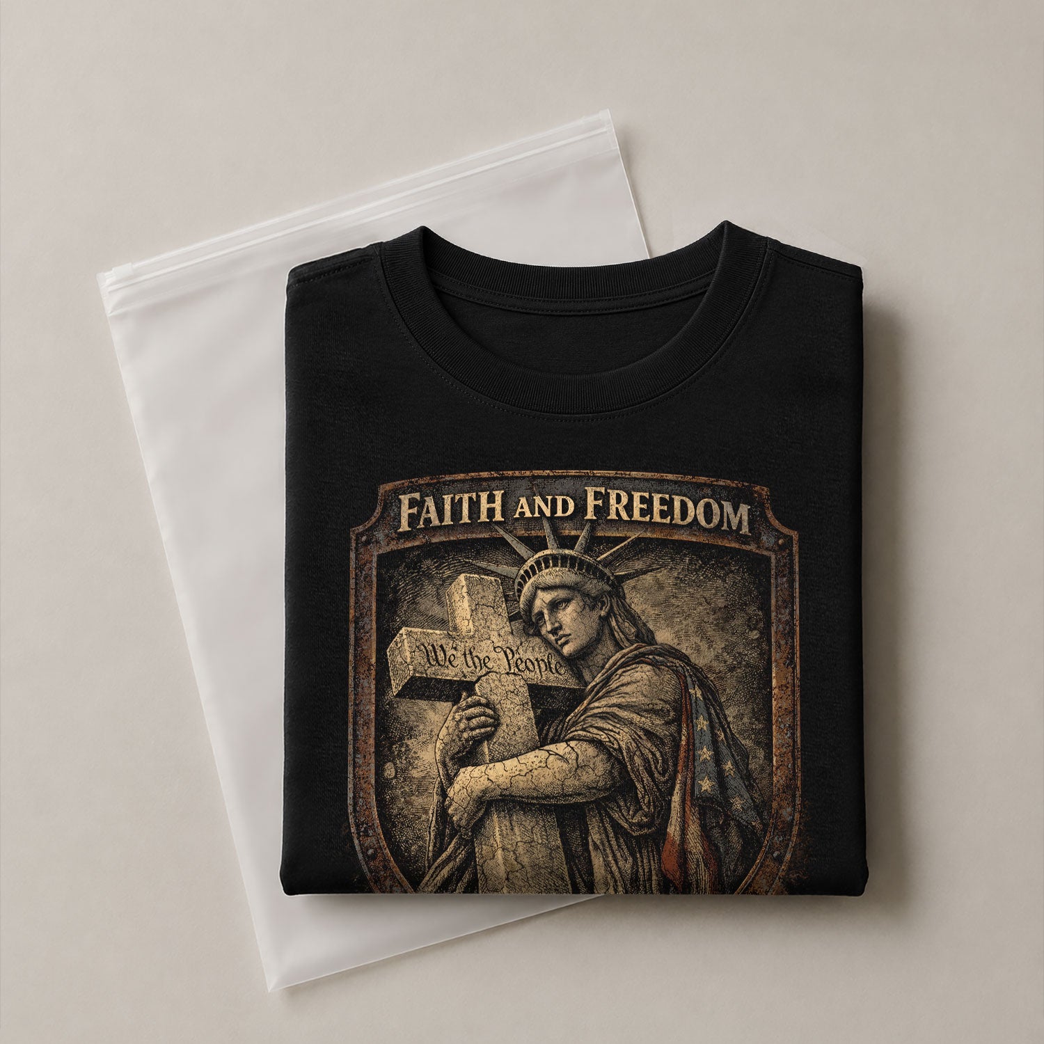 America 250th Anniversary T-Shirt 1776-2026 – Statue of Liberty, Cross & We The People Tee - Rust Field Wear