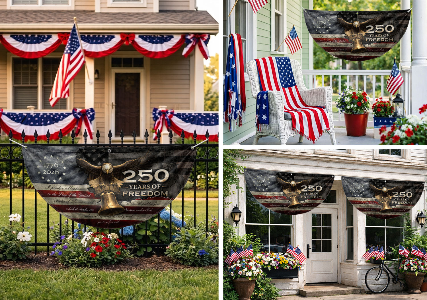 250 Years of Freedom Fence Flag 1776-2026 Liberty Bell Eagle Patriotic Banner Decor