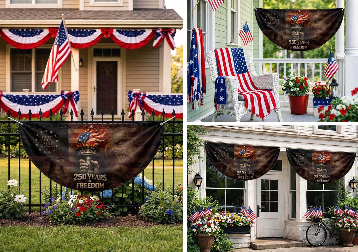 250th Anniversary Freedom Flag Fence Banner - Liberty Torch & Eagle Design for 2026 Celebration - Rust Field Wear