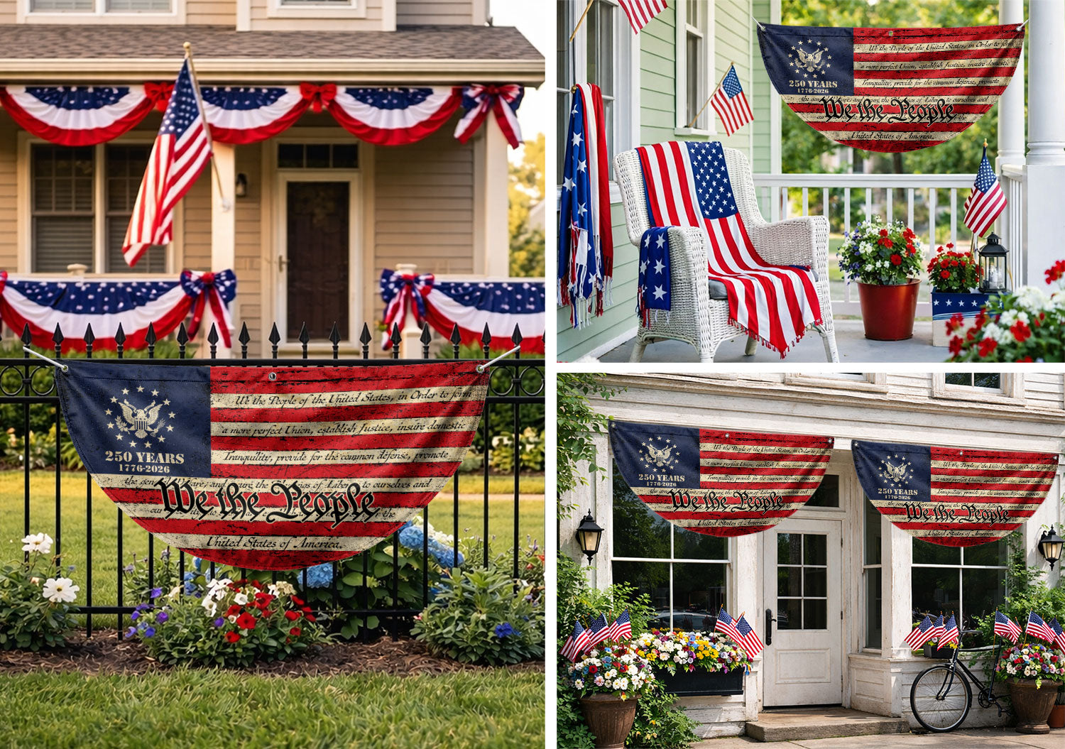 250th Anniversary USA Flag Fence Banner - Patriotic We The People Design for 2026 Celebration