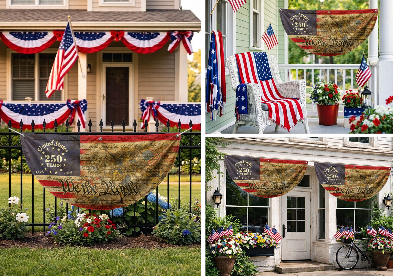 USA 250th Anniversary Flag Fence Banner - We The People & Eagle Design for 2026 Celebration. - Rust Field Wear
