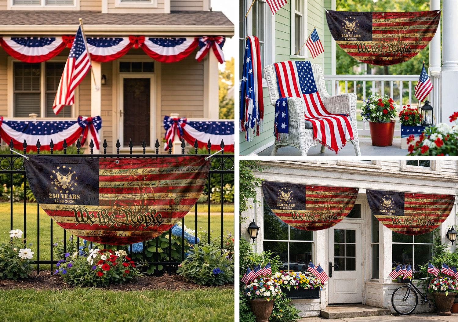 250th Anniversary USA Flag Fence Banner - We The People & Eagle Design for 2026 Celebration