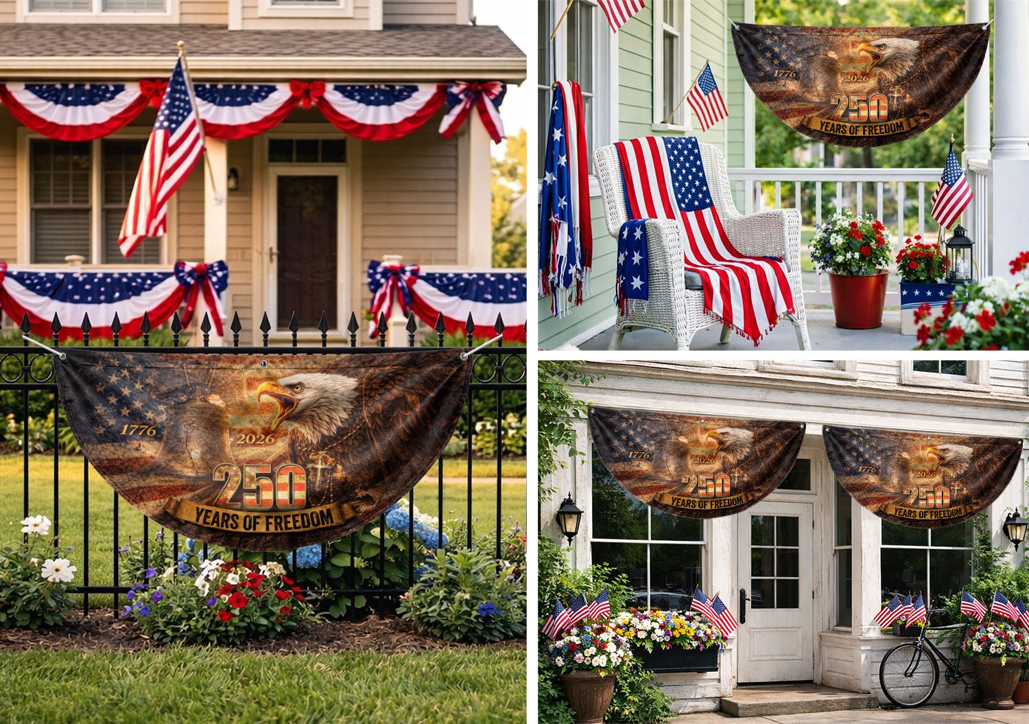 Fence Flag 250th Anniversary USA Flag 1776 2026 Patriotic Eagle American 250 Year Celebration Flag - Rust Field Wear