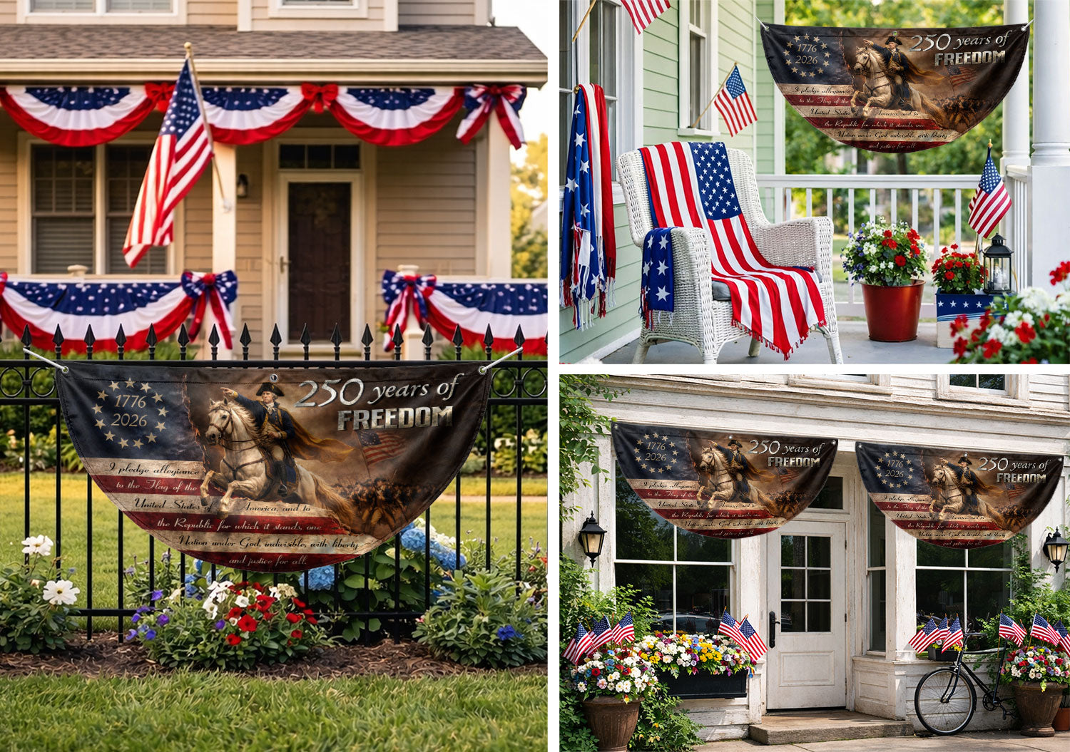250 Years of Freedom Fence Flag George Washington Patriotic 1776-2026 Outdoor Banner
