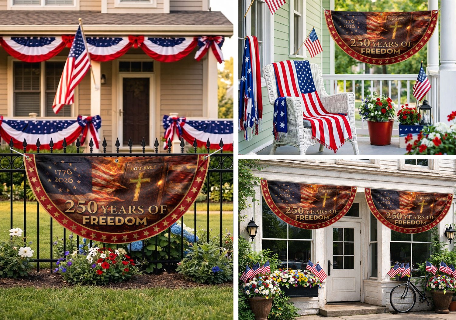 Christian Patriotic Fence Flag 1776-2026 – Holy Bible American Flag 250 Years of Freedom Double Sided Banner - Rust Field Wear