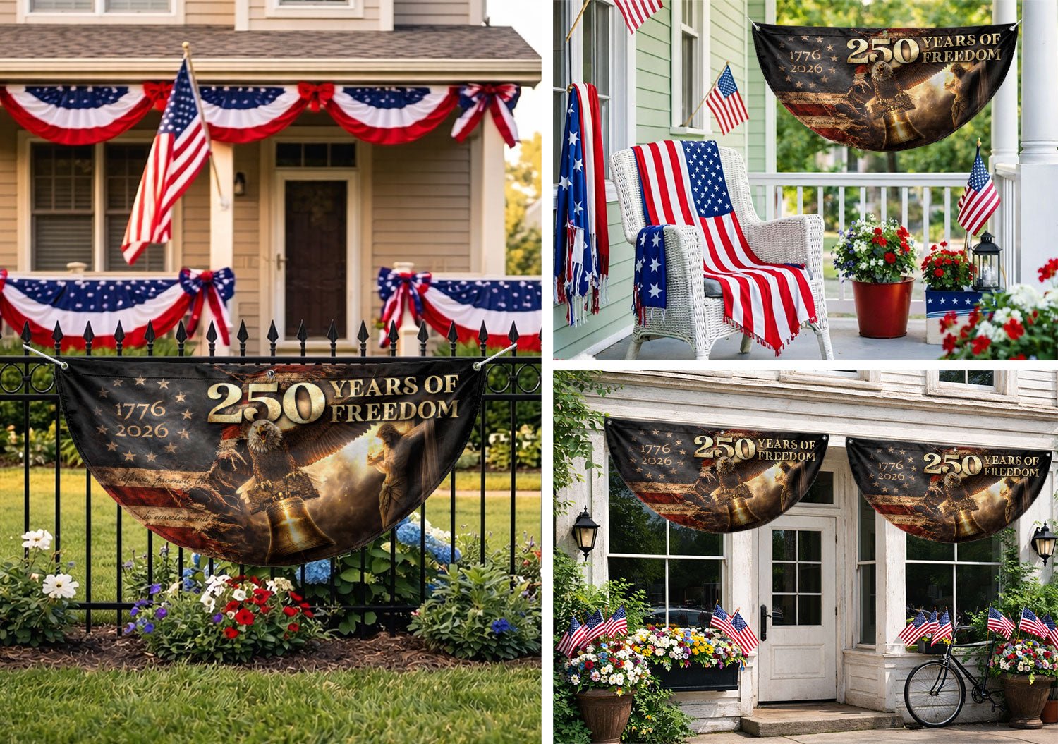 250 Years USA Anniversary Fence Flag 1776-2026 – Jesus & Eagle Christian Patriotic Double Sided Banner - Rust Field Wear