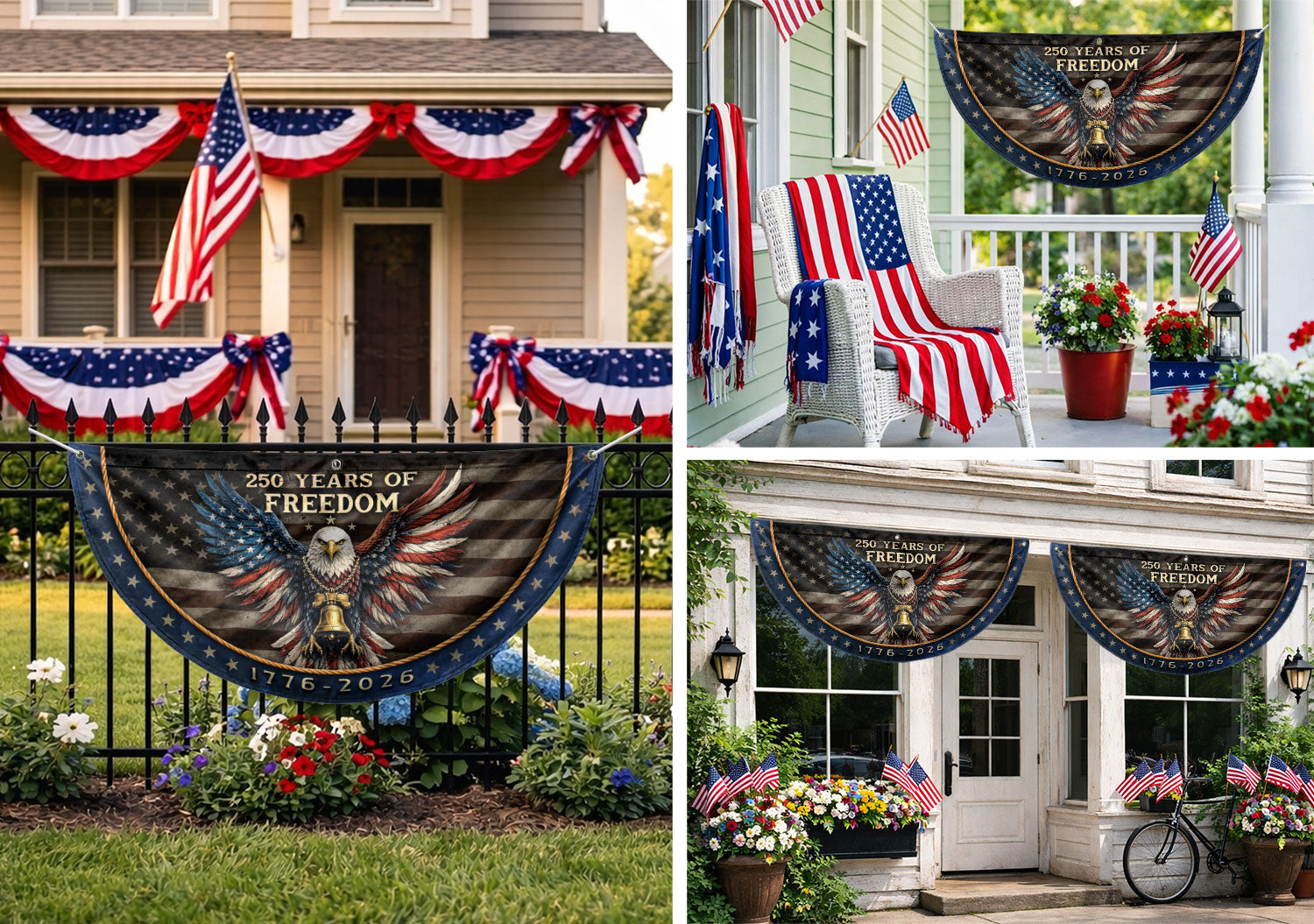 250 Years of Freedom Fence Flag 1776-2026 Patriotic Eagle Liberty Bell Banner