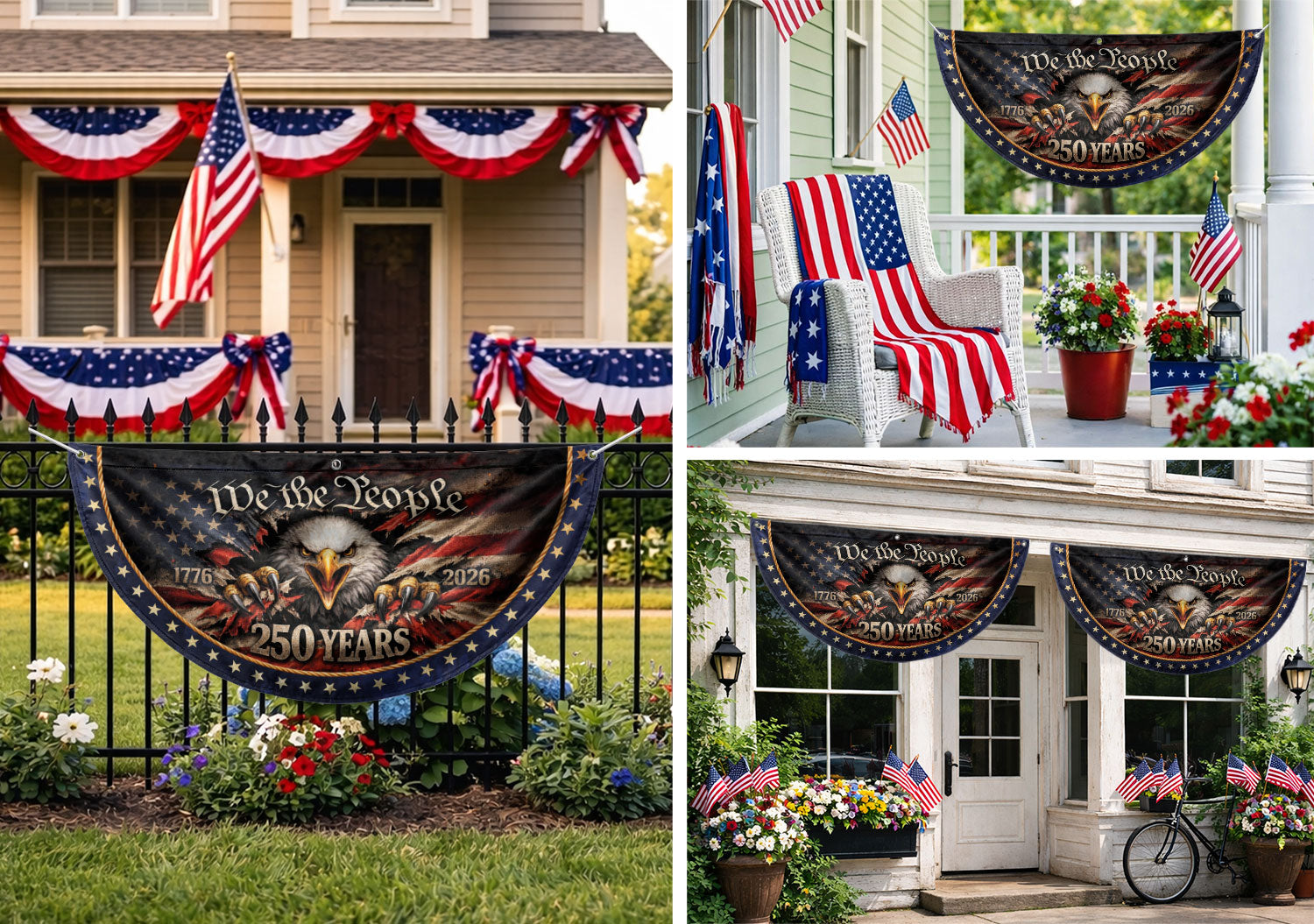 We The People Eagle Fence Flag 250 Years 1776-2026 Patriotic Double Sided Banner