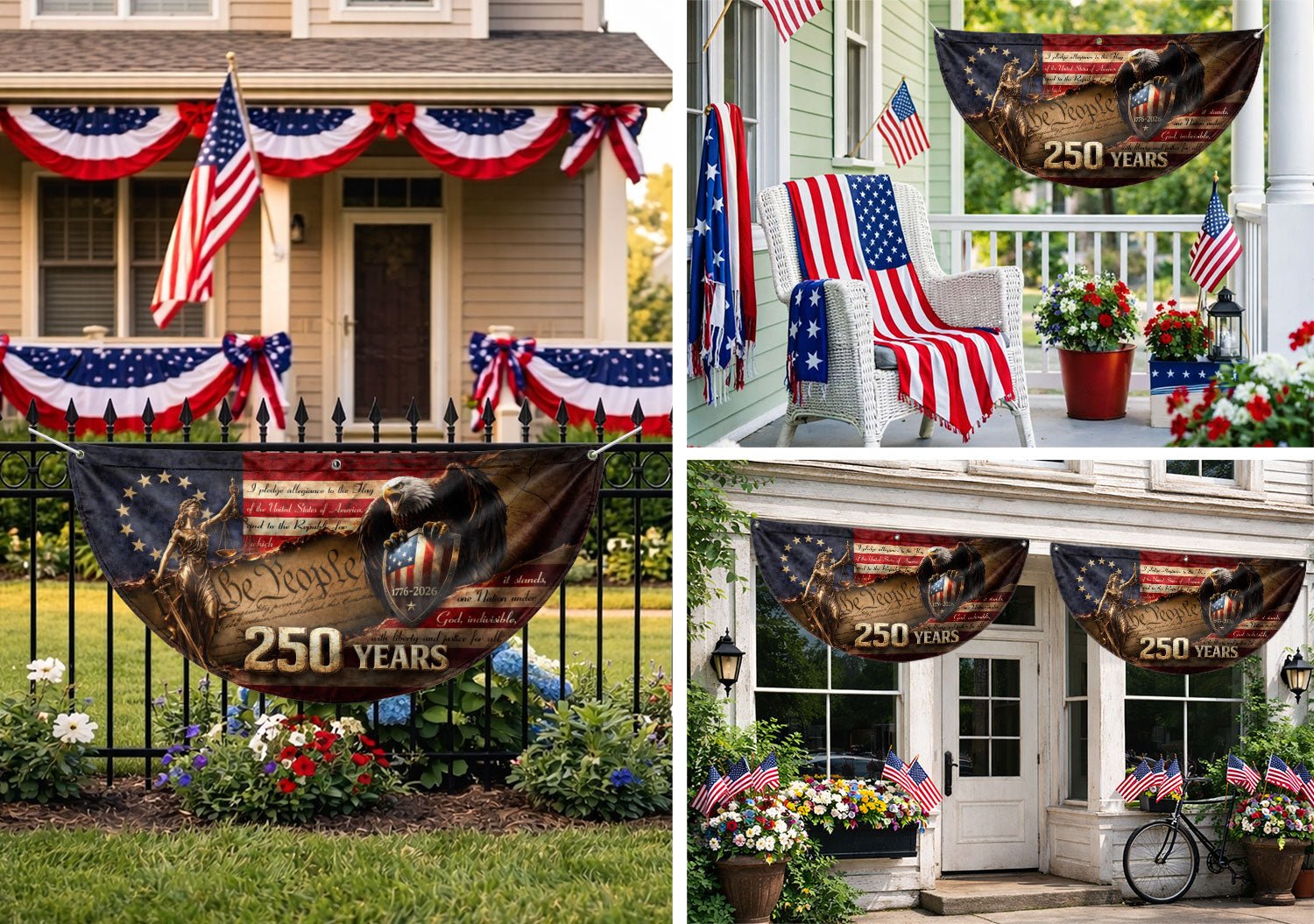 We The People Lady Justice Fence Flag 250 Years Patriotic Eagle - 1776-2026 Flag Decor - Rust Field Wear