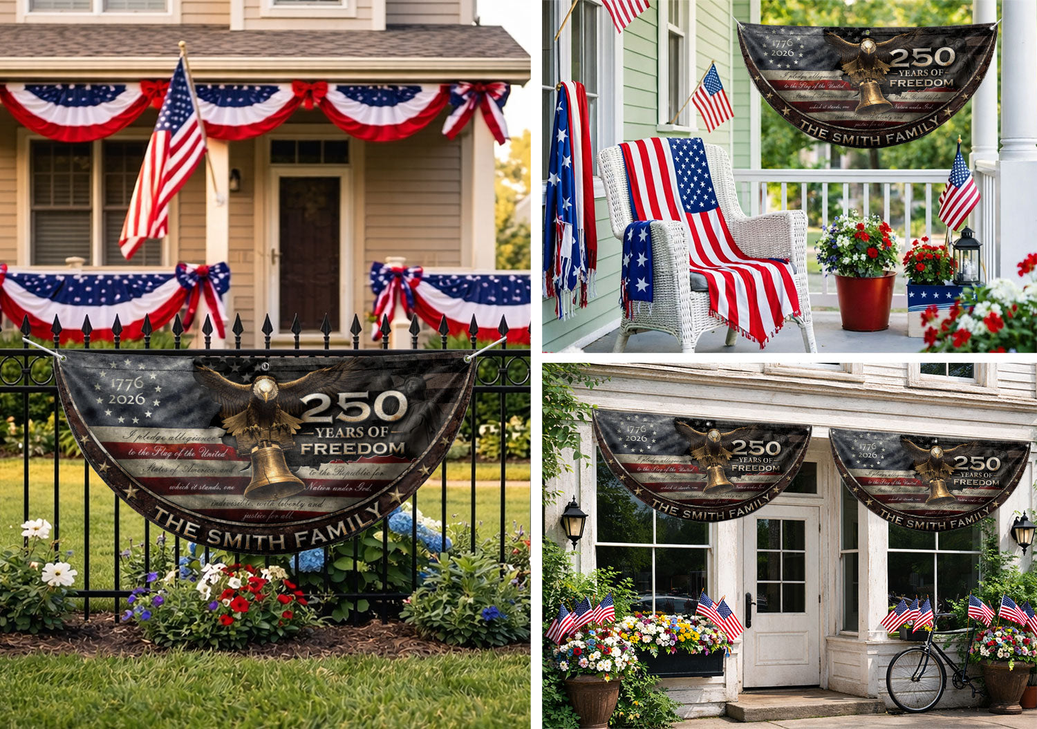 250 Years of Freedom Flag Fence Flag Custom Family Name, American Flag with Eagle, We The People Banner Decor