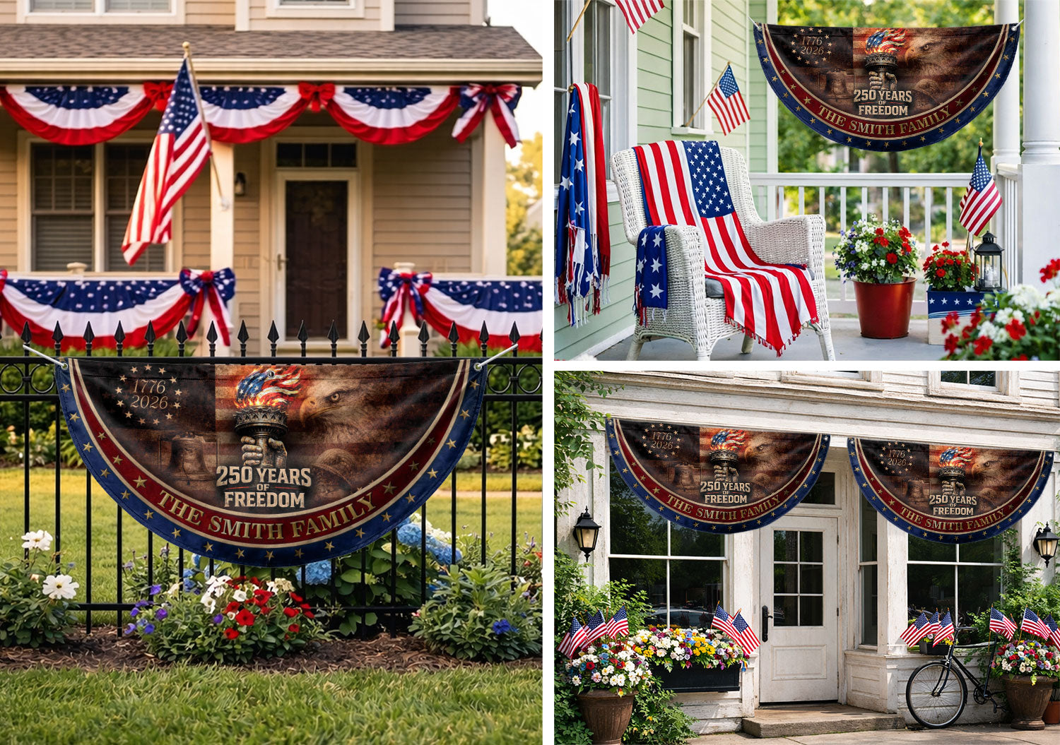 250 Anniversary USA Flag Fence Flag Custom Family Name, American Flag 250 Year Anniversary Banner with Eagle Design