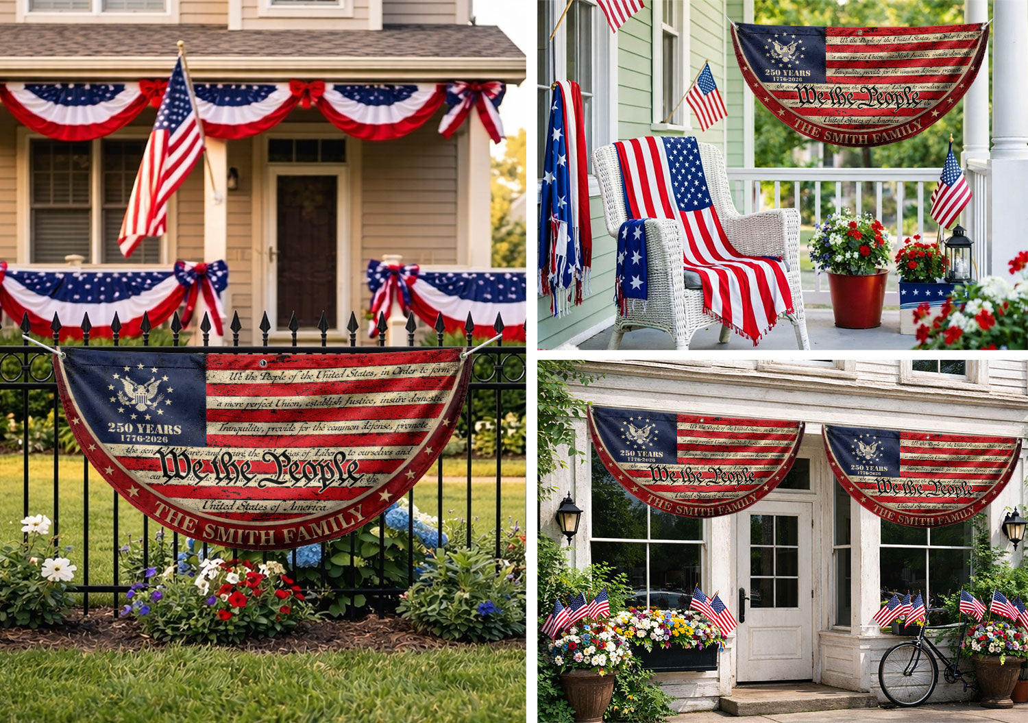 250 Years of Freedom Flag Fence Flag Custom Family Name, We The People Flag, American Flag with Eagle Patriotic Banner