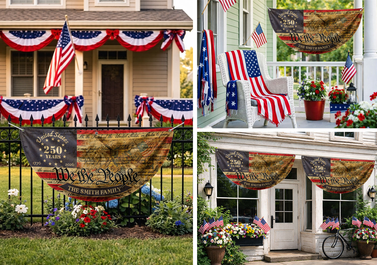American Flag 250 Year Anniversary Fence Flag Custom Family Name, 250 Anniversary USA Banner, We The People Flag Design
