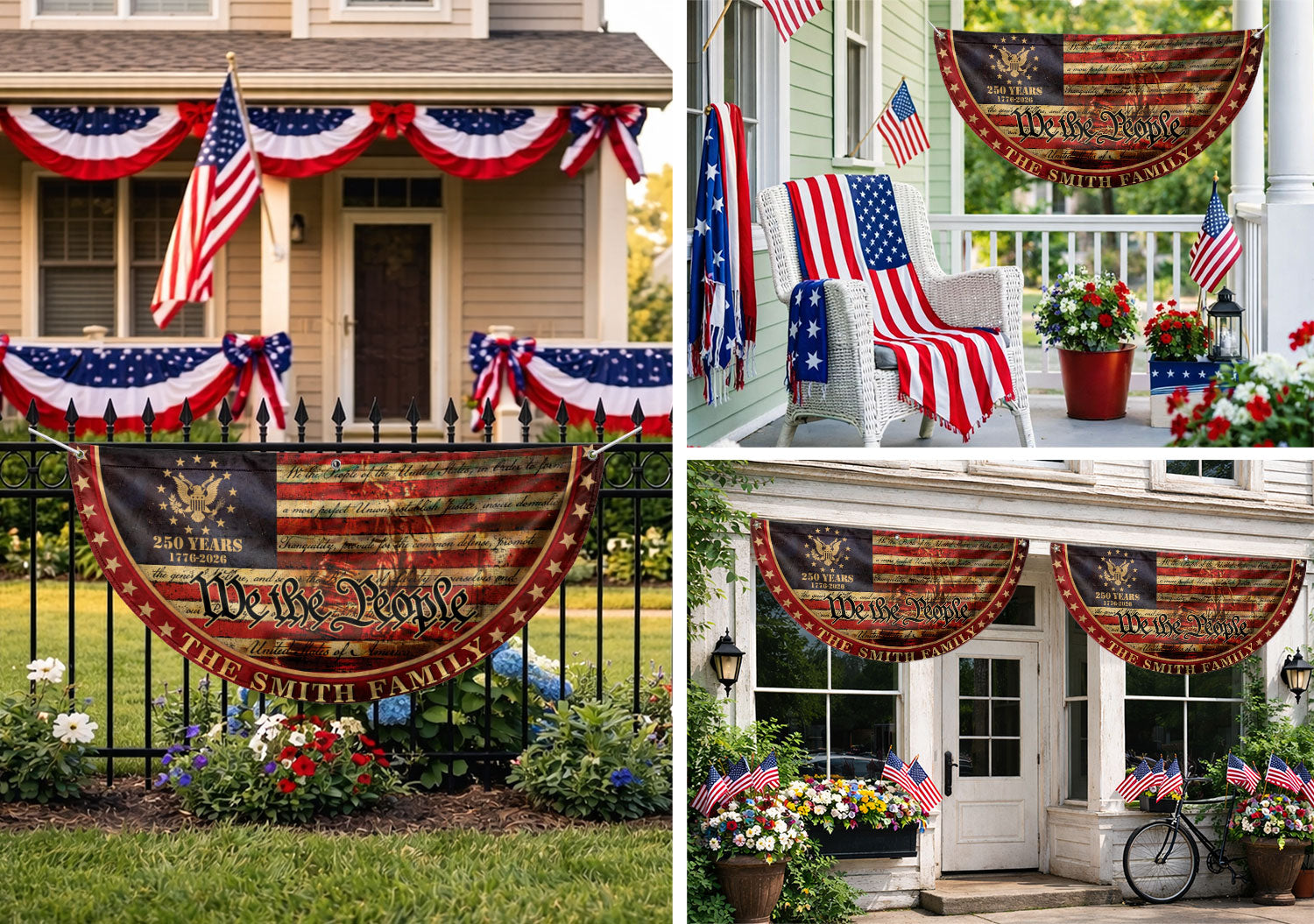 250 Anniversary USA Flag Fence Flag Custom Family Name, American Flag 250 Year Anniversary, We The People Fence Banner