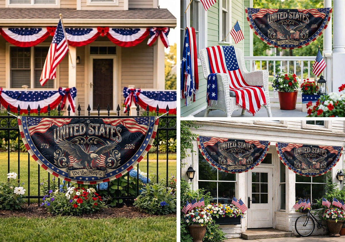 Patriotic Fence Flag 250 Years of Freedom 1776-2026 Decor - We The People Outdoor Banner - Rust Field Wear