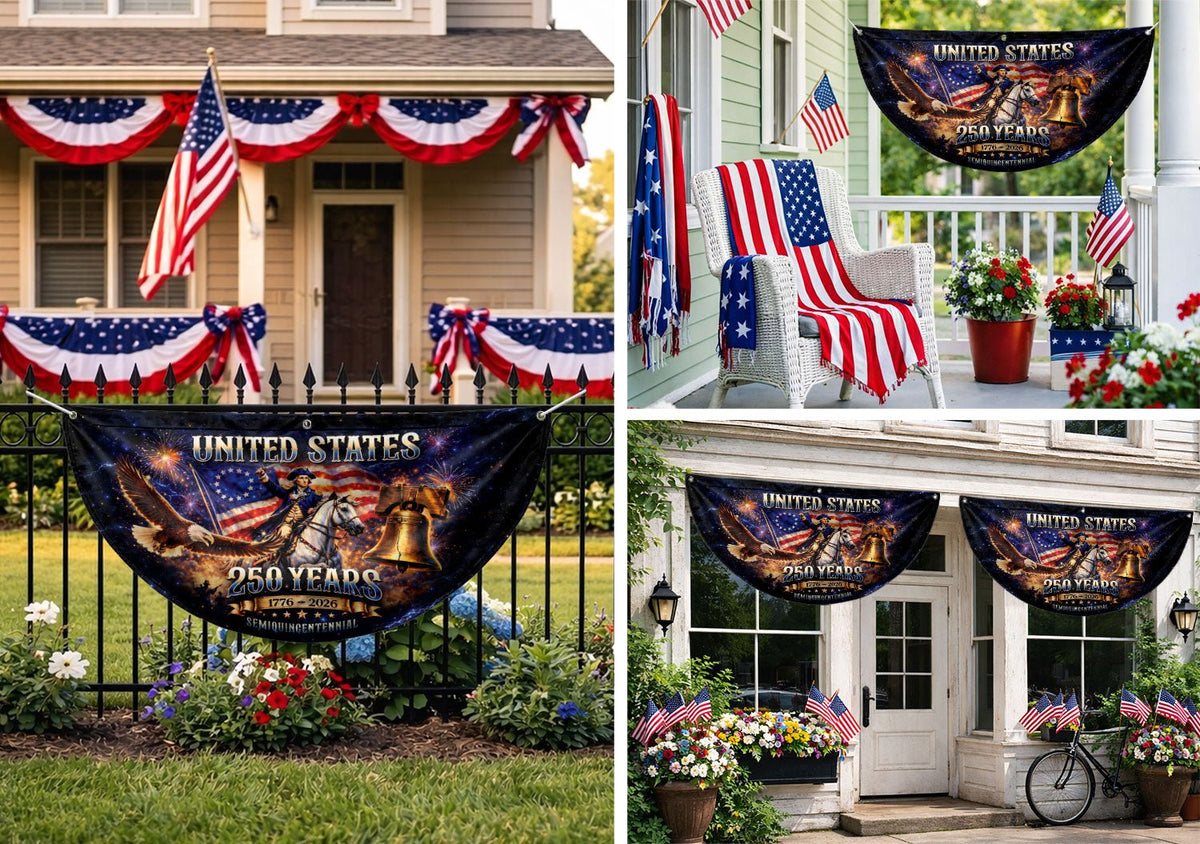 USA 250 Years Fence Flag 1776-2026 George Washington Eagle Patriotic - Rust Field Wear