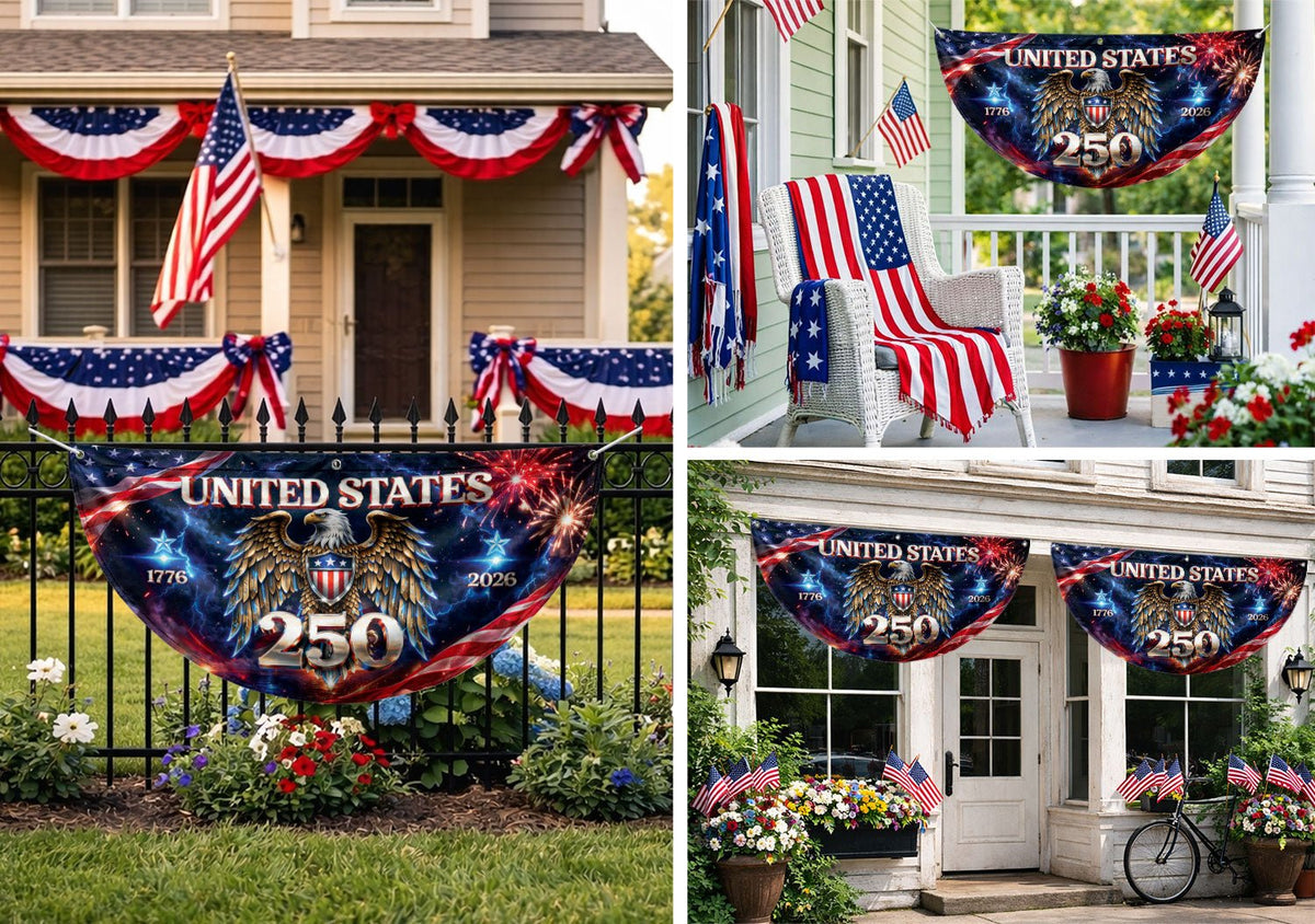 250 Years United States Fence Flag 1776-2026 Patriotic Eagle Outdoor Banner Decoration - Rust Field Wear