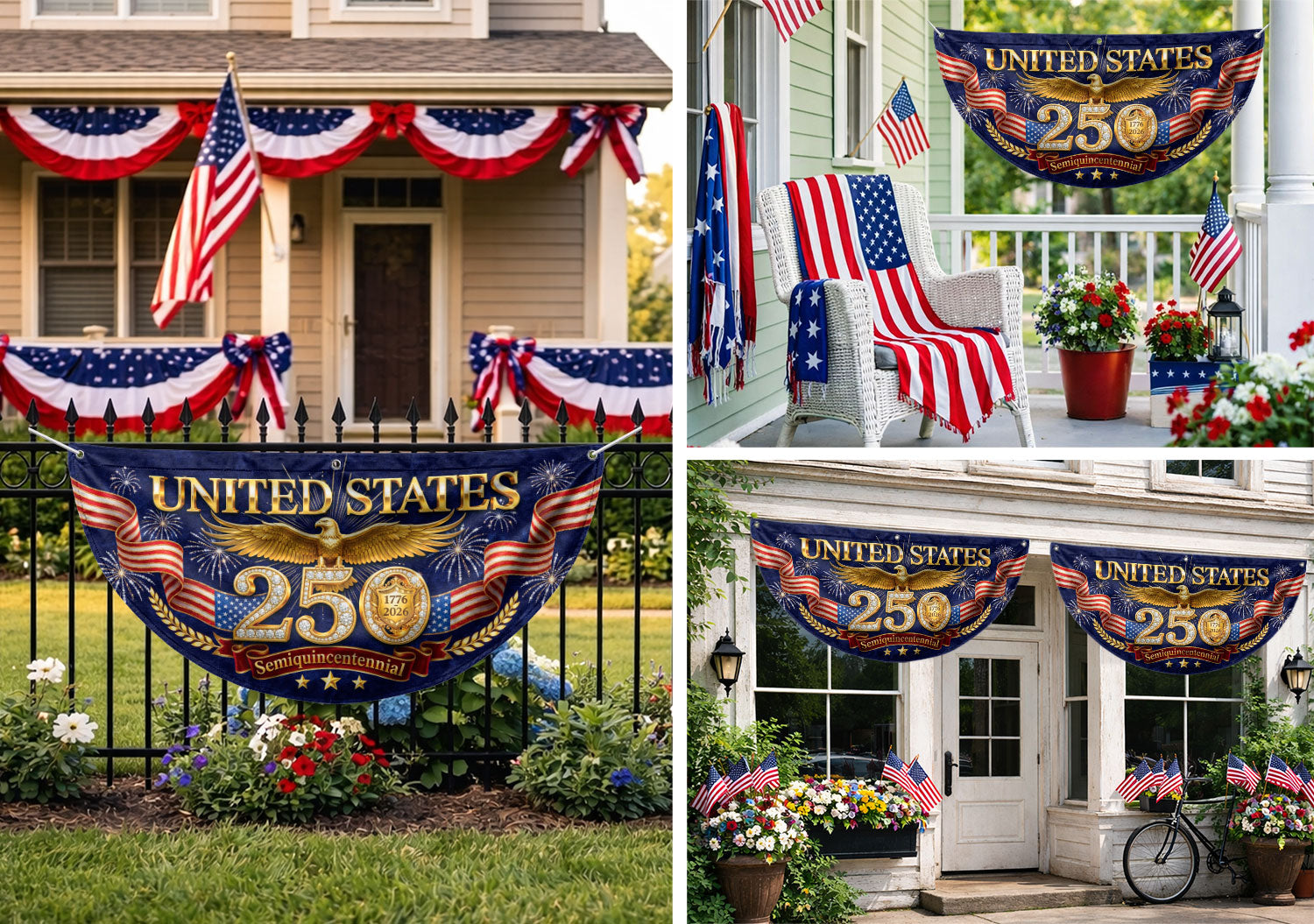 USA 250 Years Fence Flag 1776-2026 Patriotic Golden Eagle Outdoor Garden Decoration