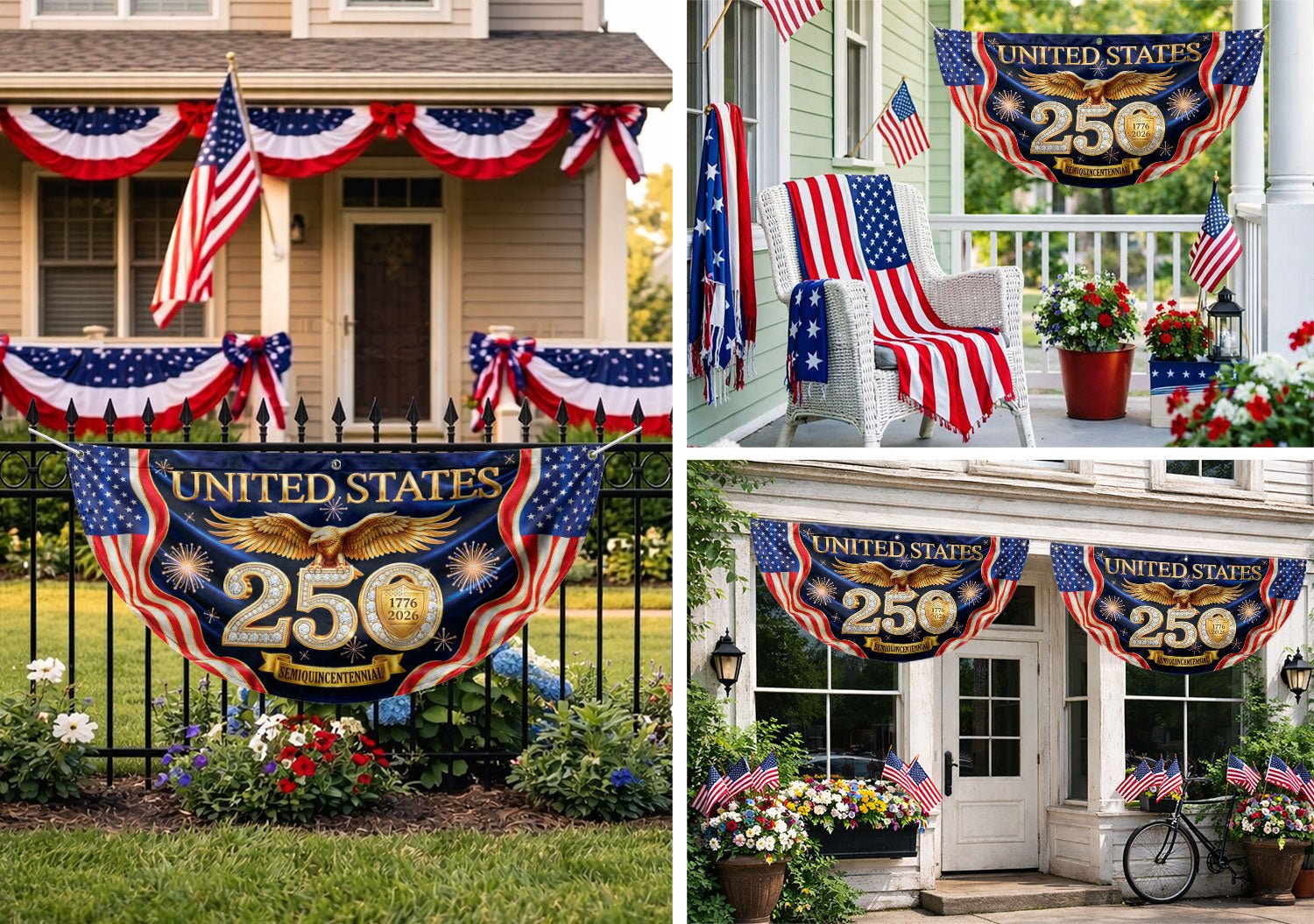 United States 250 Years Fence Flag 1776-2026 Patriotic Eagle Anniversary - Rust Field Wear