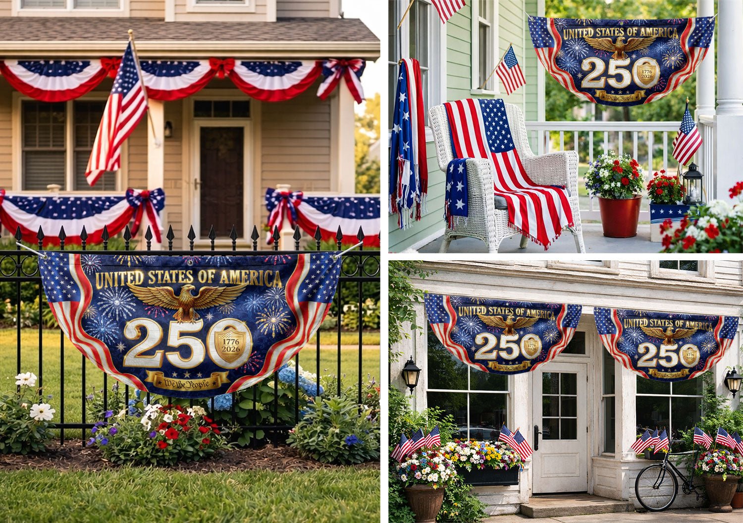 250 Years United States Fence Flag 1776-2026 Patriotic Heritage Banner - Rust Field Wear