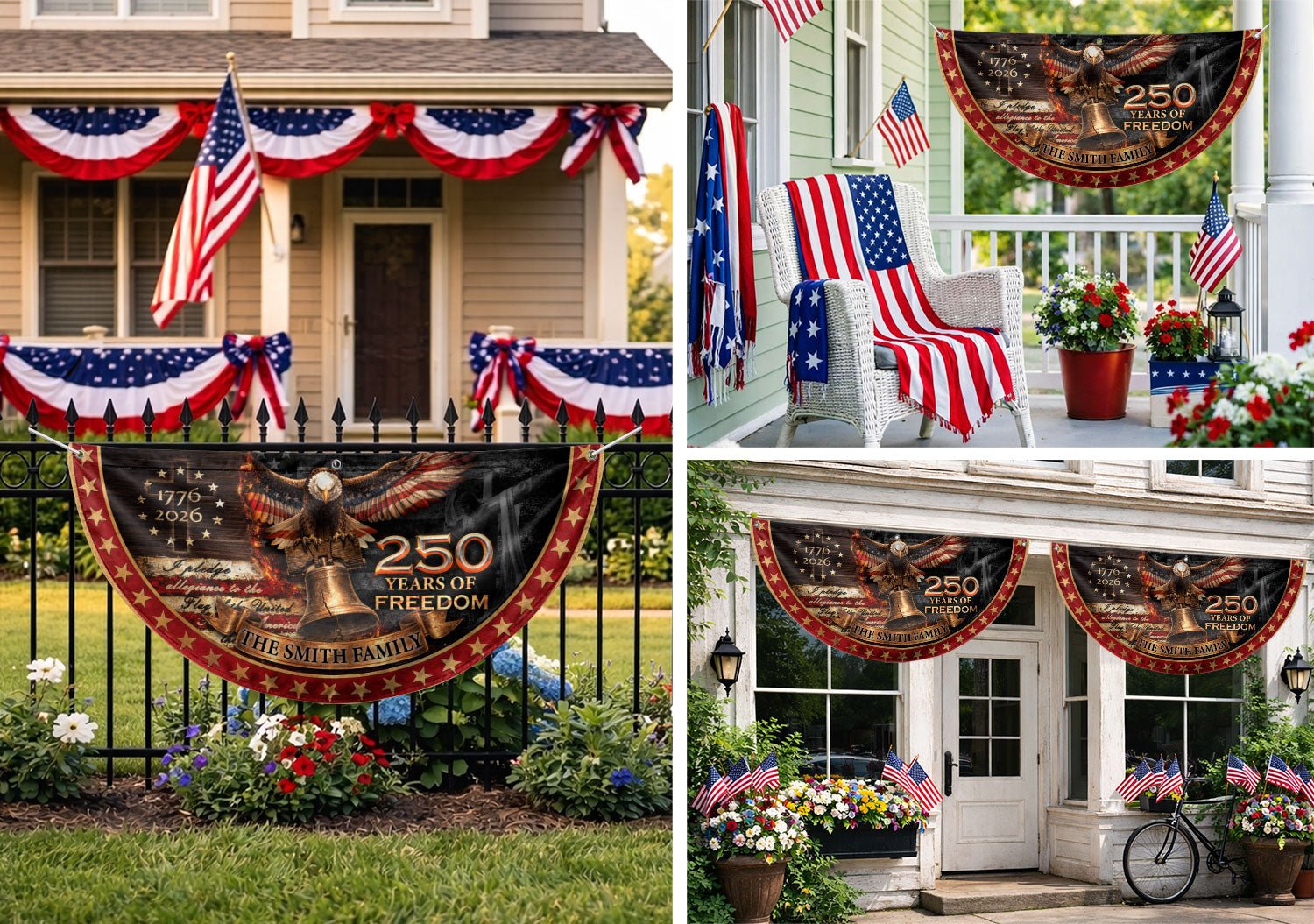 250 Anniversary USA Flag Fence Flag Custom Family Name Christian 250 Years Freedom Flag Design - Rust Field Wear