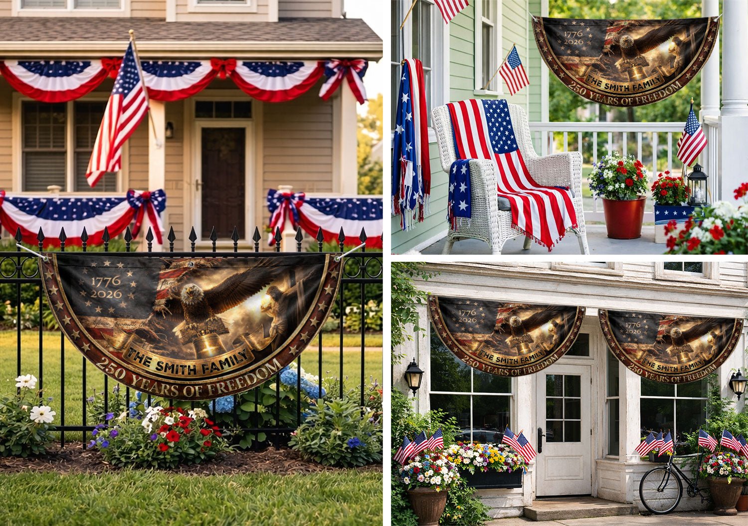 250 Years of Freedom Flag Fence Flag Custom Family Name American Flag with Cross Christian 250th Anniversary Patriotic Banner Gift - Rust Field Wear