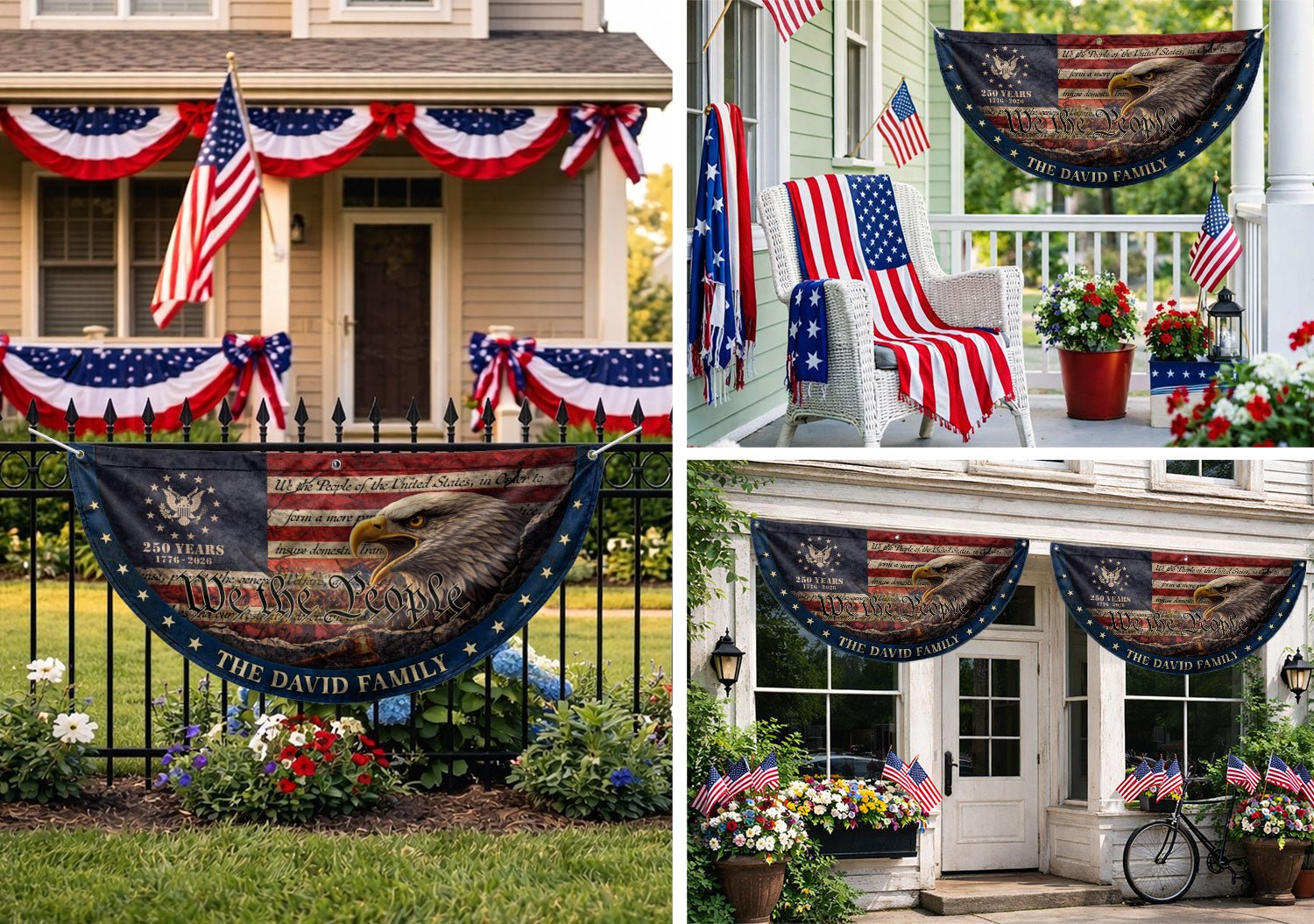 We The People Eagle Head Fence Flag Custom Family Name 250 Years Freedom 1776-2026 Patriotic Yard Decor - Rust Field Wear