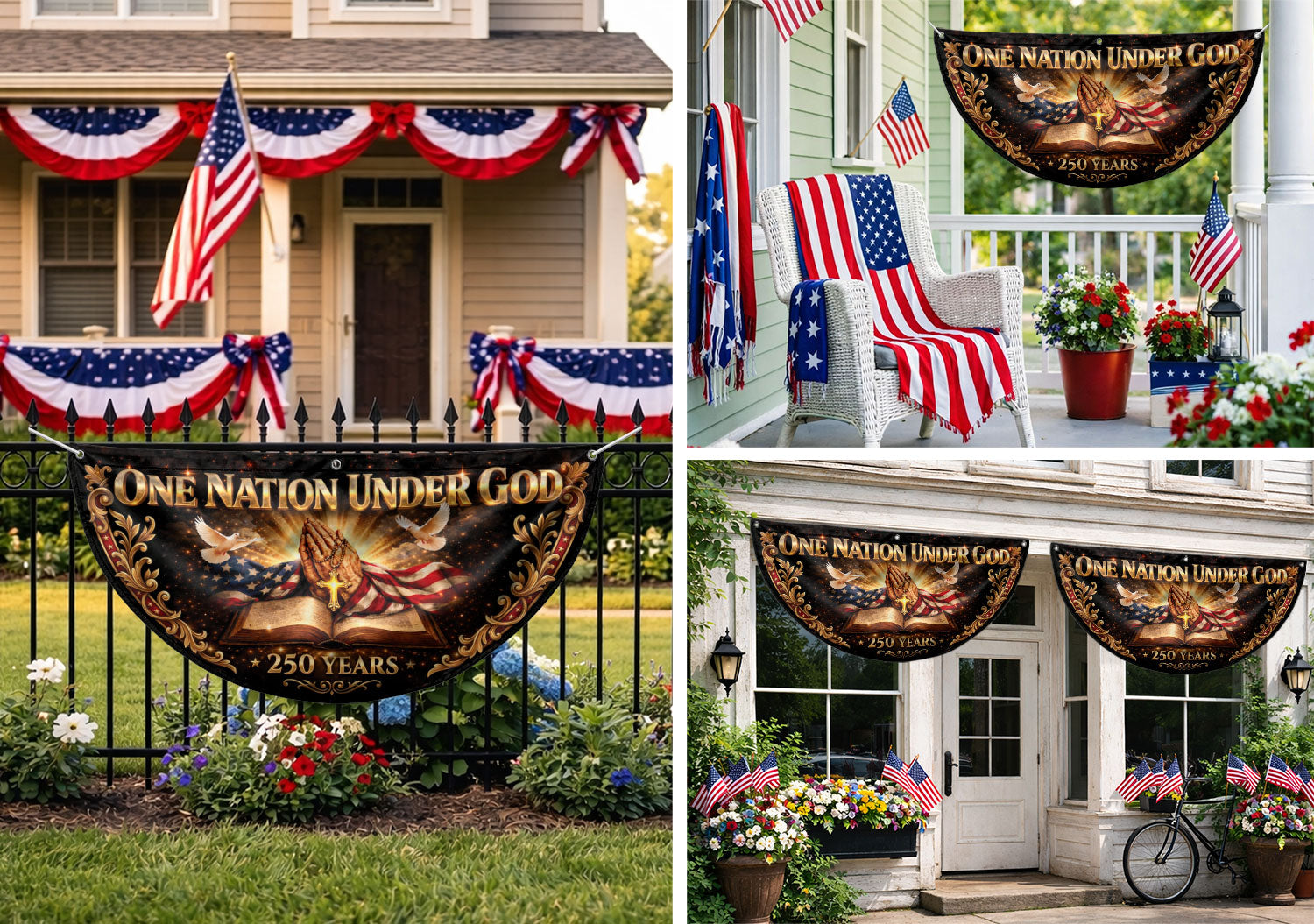 250 Years United States Fence Flag One Nation Under God 1776-2026 Patriotic Bible Banner