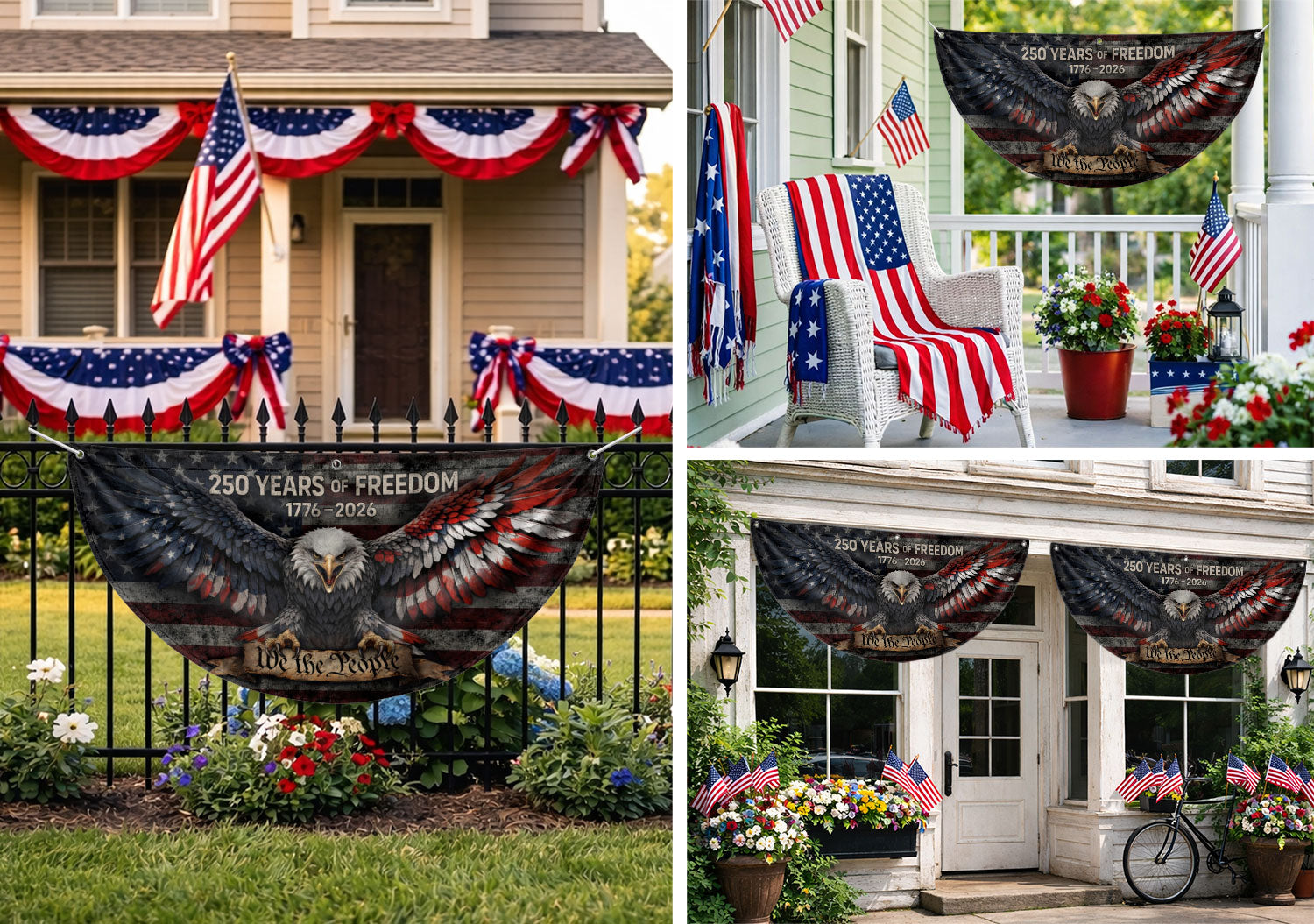 Fence Flag USA 250th Anniversary 1776–2026, American Eagle Patriotic Outdoor Banner, 250 Years of Freedom Flag