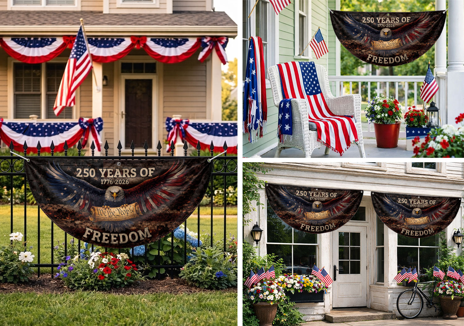 Fence Flag USA 250th Anniversary 1776–2026, American Eagle Patriotic 250 Year Flag, Outdoor Banner Decor