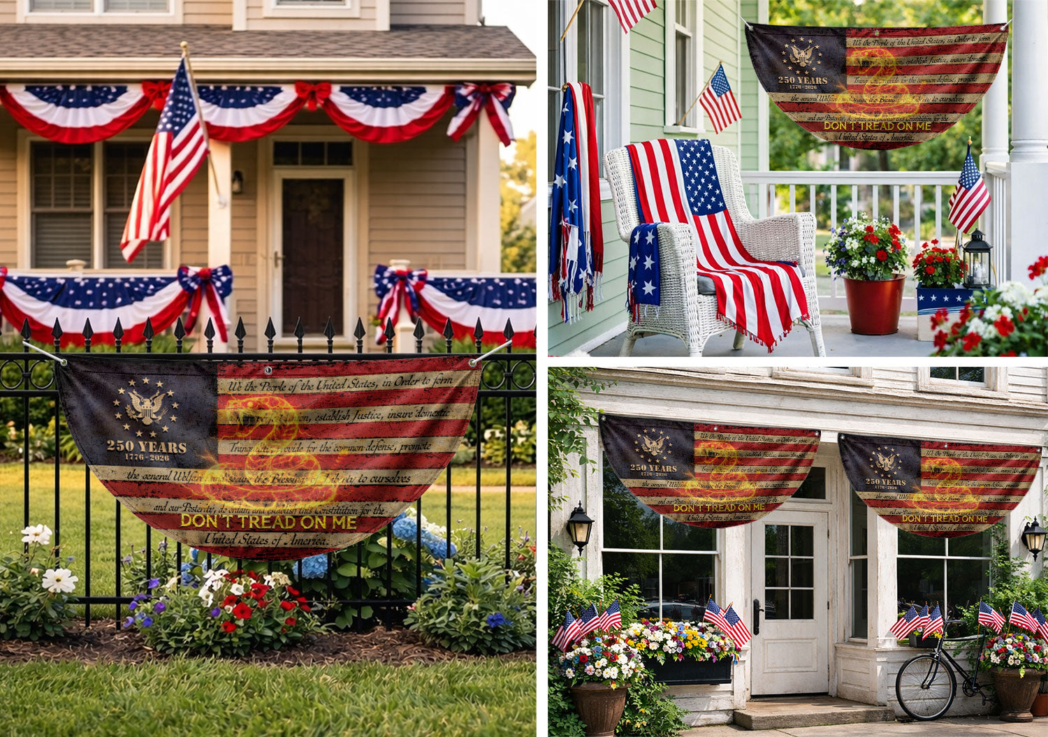 Fence Flag USA 250th Anniversary 1776–2026, Patriotic 250 Year American Flag Banner Decor