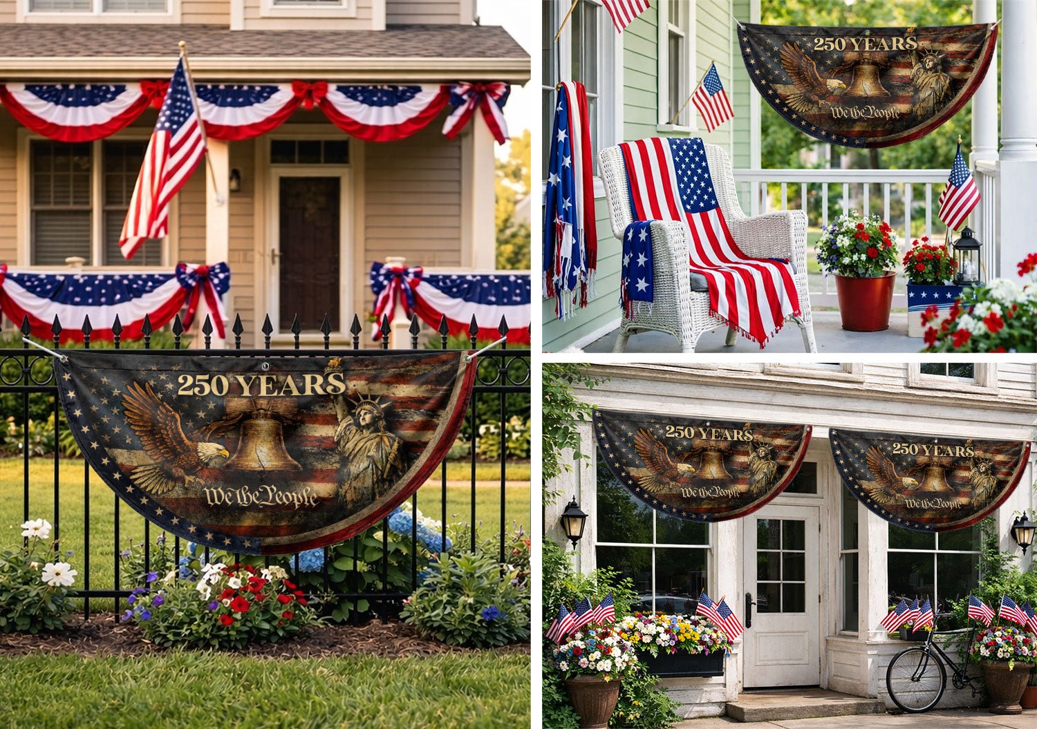 250 Years Fence Flag 1776-2026 We The People Eagle Liberty Bell Patriotic Flag Decor - Rust Field Wear