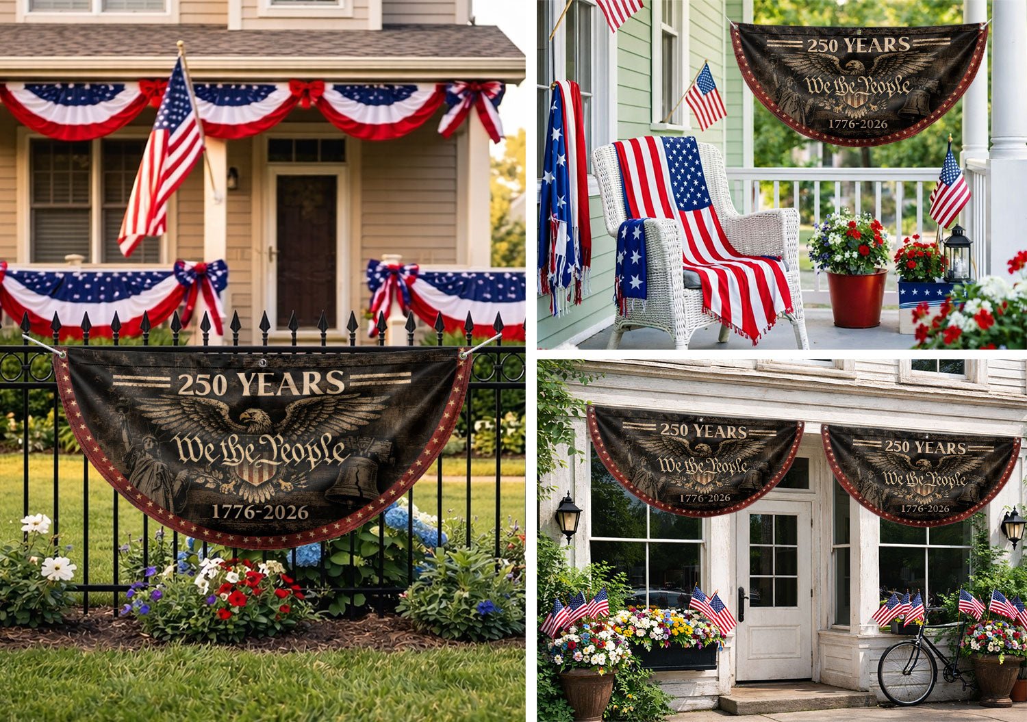 250 Years Fence Flag 1776–2026 We The People Eagle Patriotic Banner USA Decor - Rust Field Wear