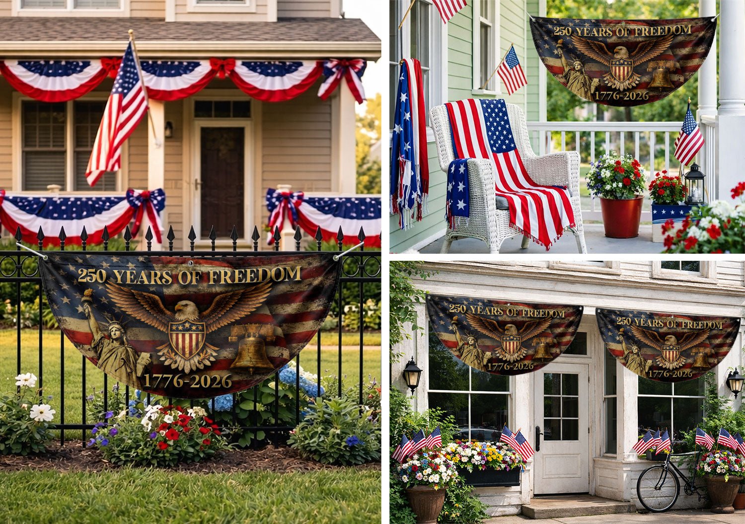 250 Years of Freedom Fence Flag 1776-2026 Patriotic Eagle Liberty Bell Flag Decor - Rust Field Wear