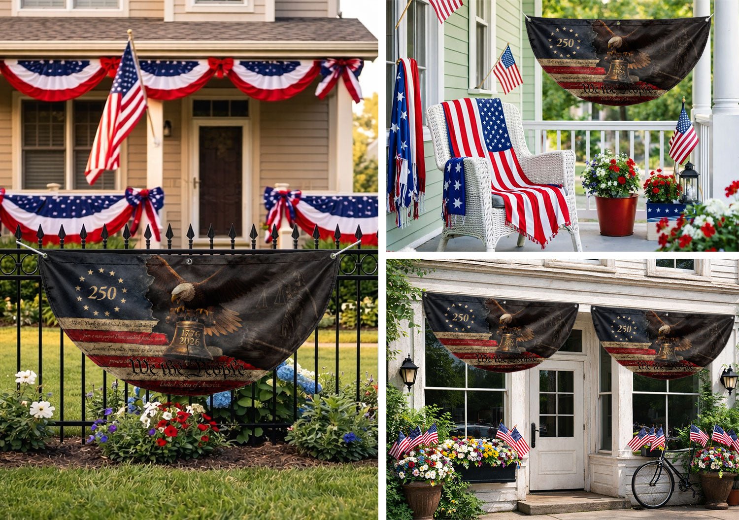 250 Years Liberty Bell Fence Flag Patriotic Bald Eagle - We The People Outdoor Banner - Rust Field Wear