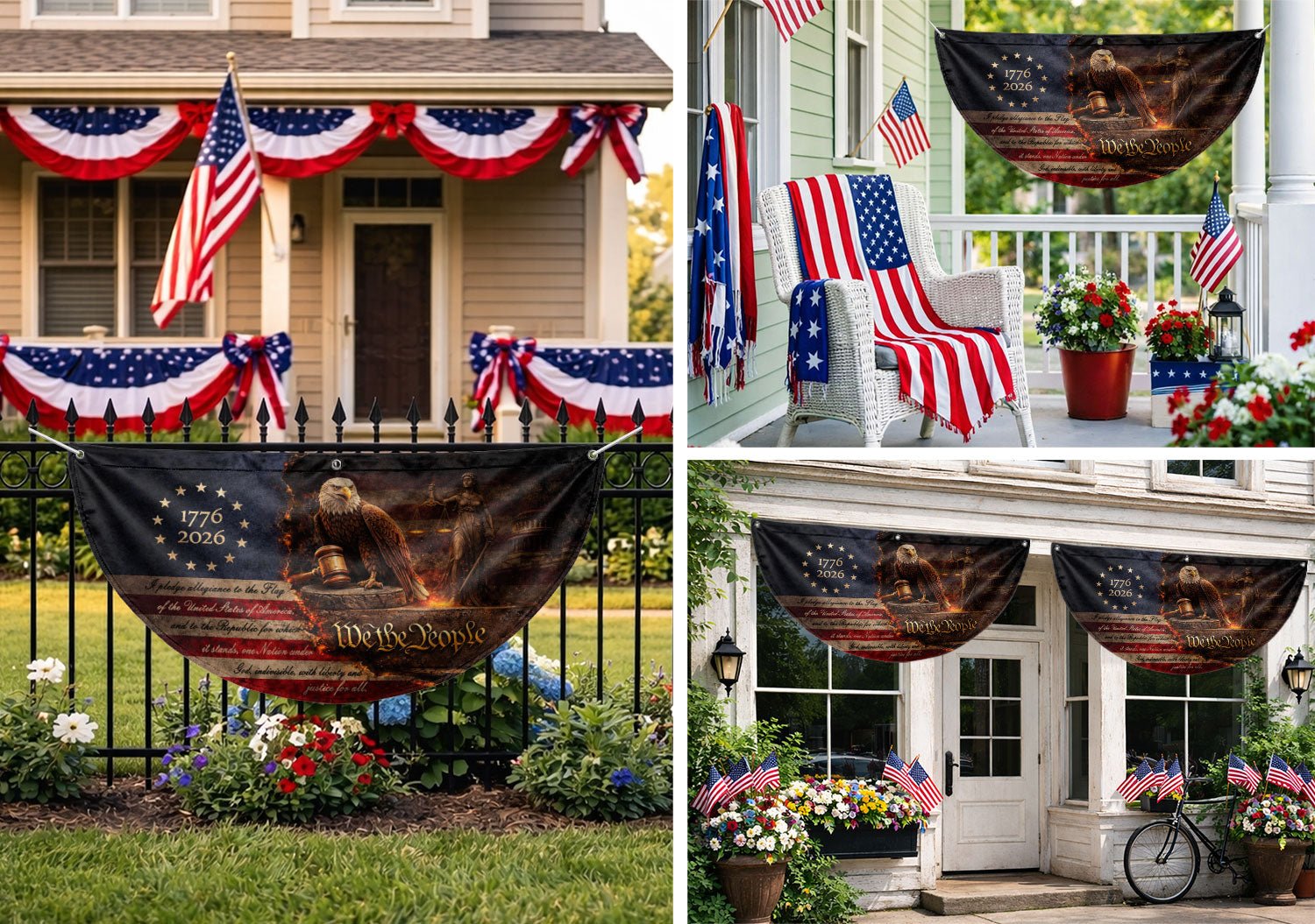 Pledge of Allegiance Fence Flag 1776-2026 Patriotic Eagle - We The People Outdoor Decor - Rust Field Wear
