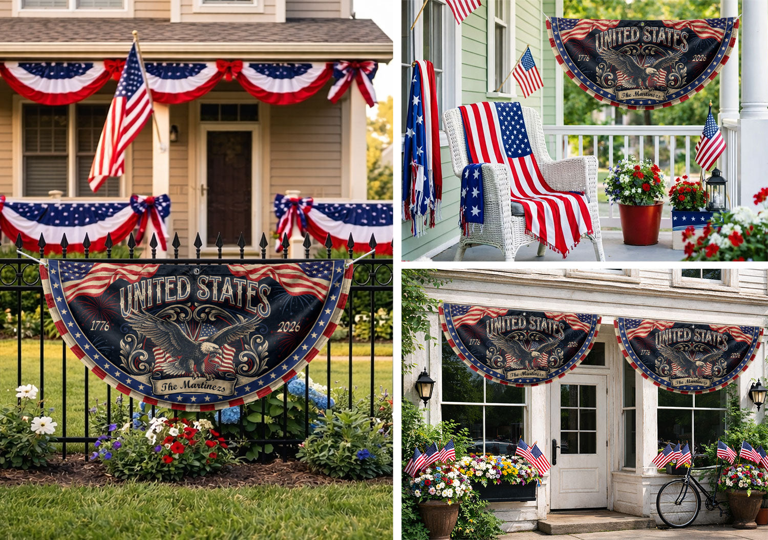 Custom Family Name United States 1776-2026 Patriot Eagle Bunting Fence Flag Banner