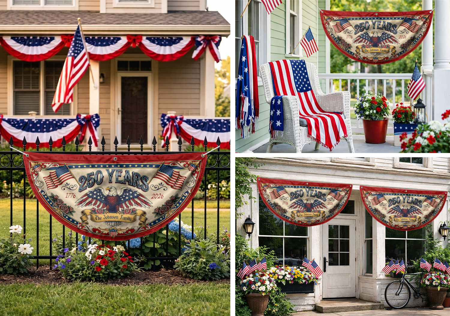 250 Years 1776-2026 American Anniversary Fence Flag - Custom Family Name Patriot Bunting