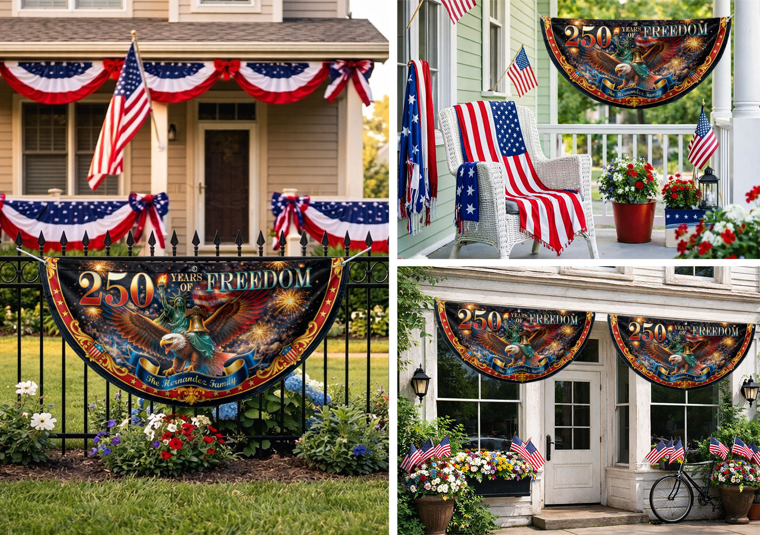 250 Years of Freedom Custom Family Name Patriot Fence Flag - Outdoor Bunting Banner