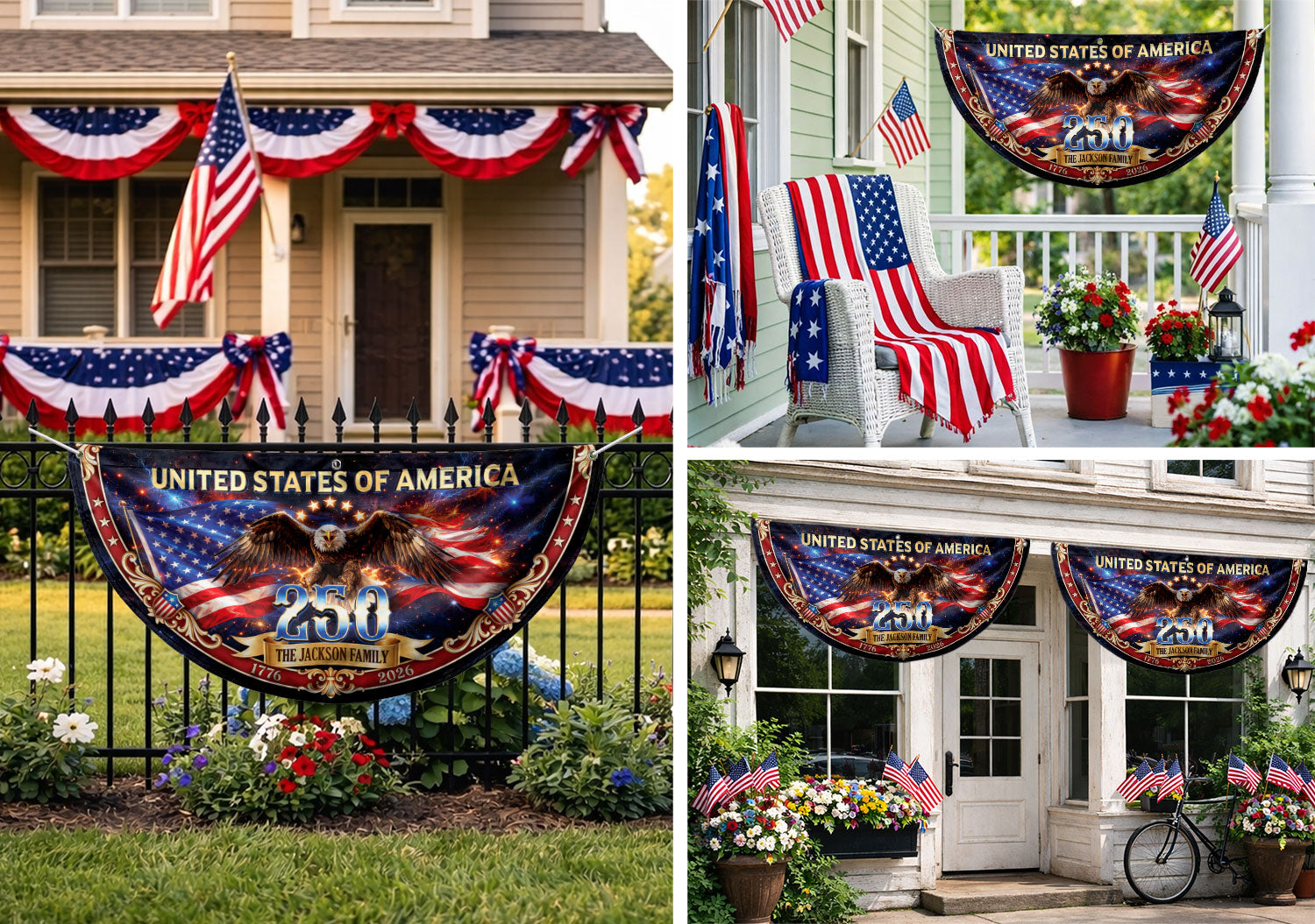 United States 250 Years Custom Family Name Fence Flag - 1776-2026 Patriot Bunting Decor