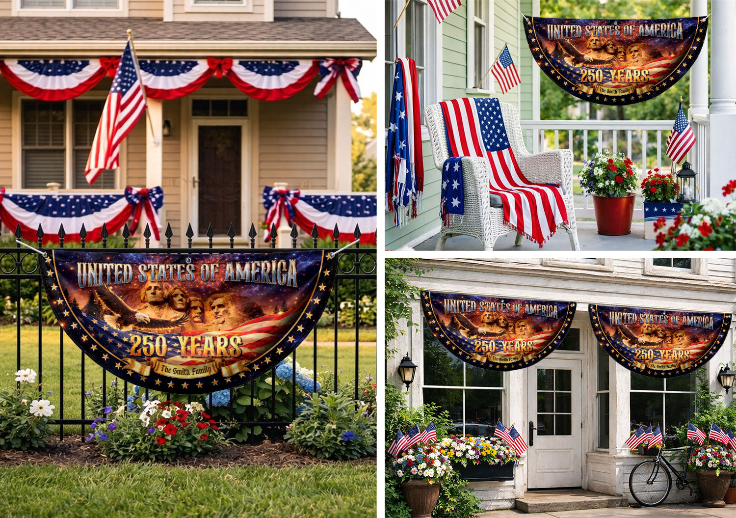 Custom Family Name United States 250 Years Mount Rushmore Patriot Bunting Fence Flag