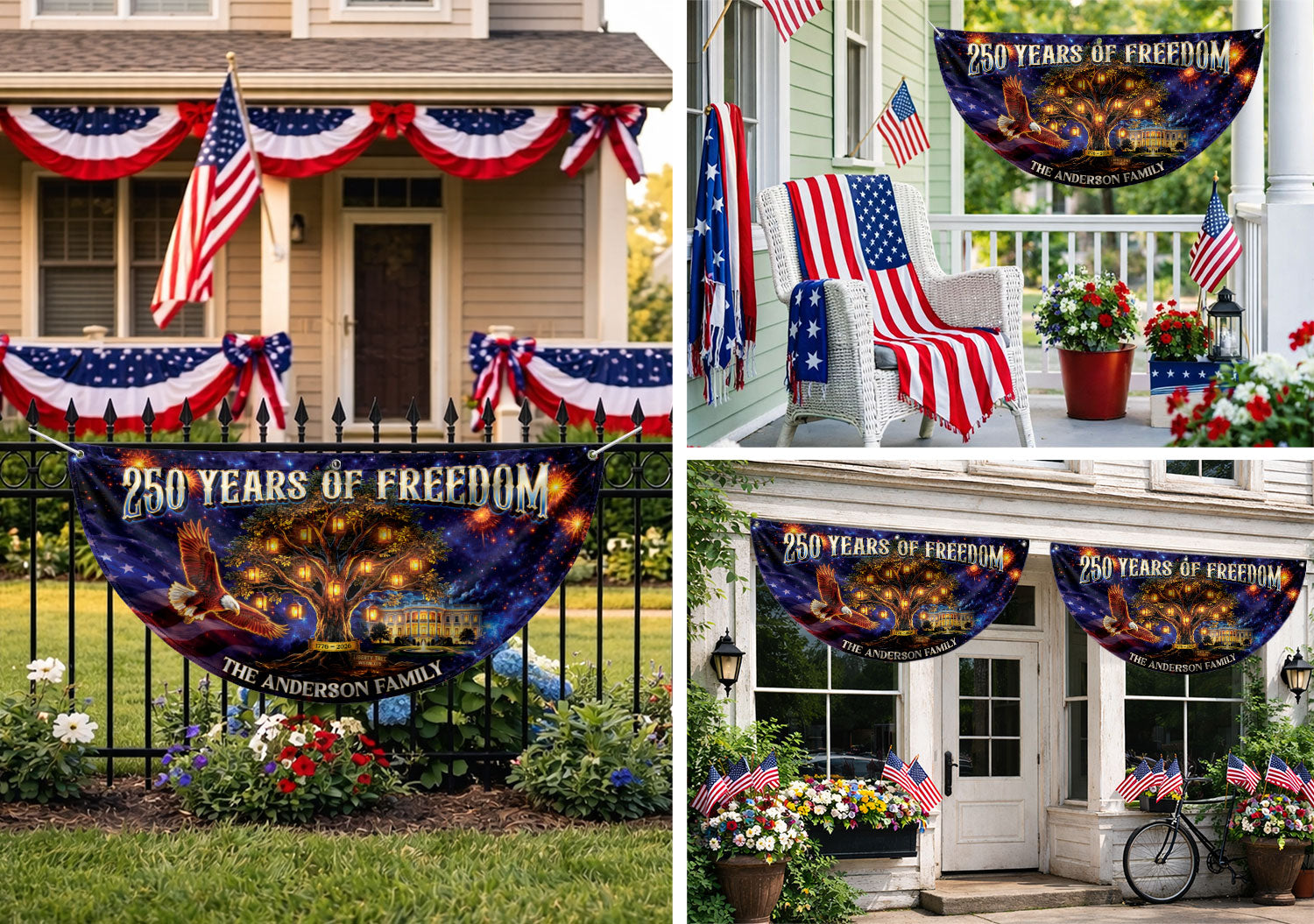 Custom Family Name 250 Years of Freedom Liberty Tree 1776-2026 Patriot Fence Flag Banner