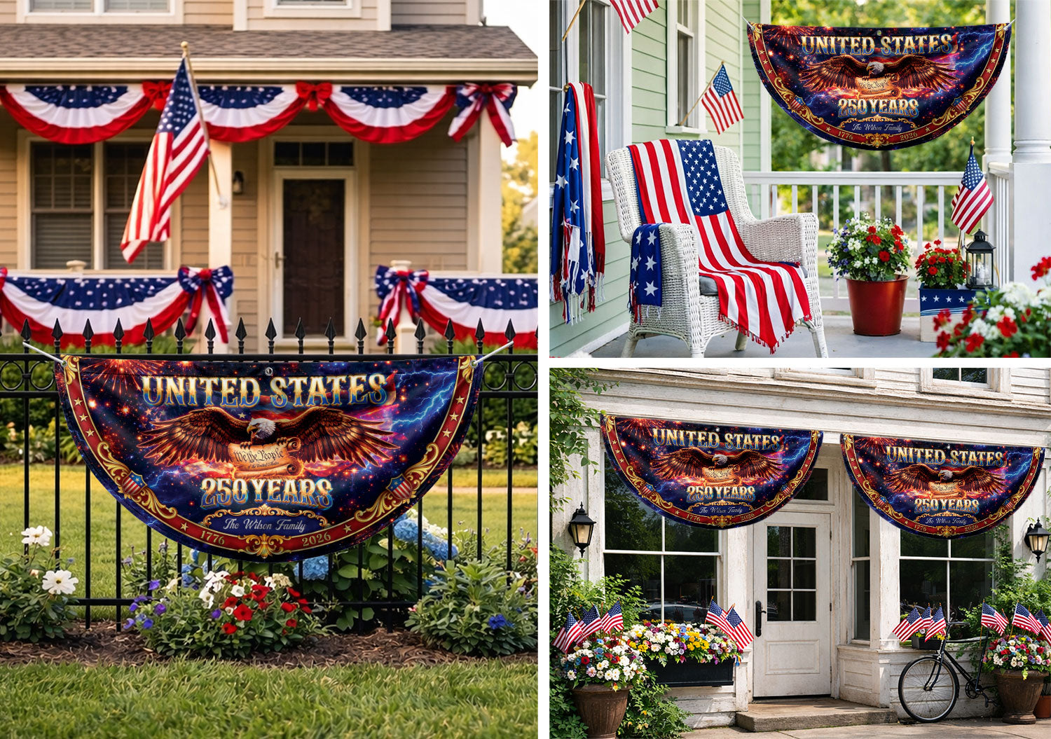 Custom Family Name 250 Years United States Patriot Eagle 1776-2026 Fence Flag Banner